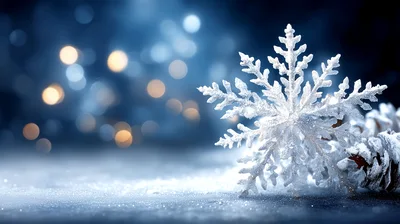 Decorative Snowflake Ornament With Pinecones On Snowy Surface