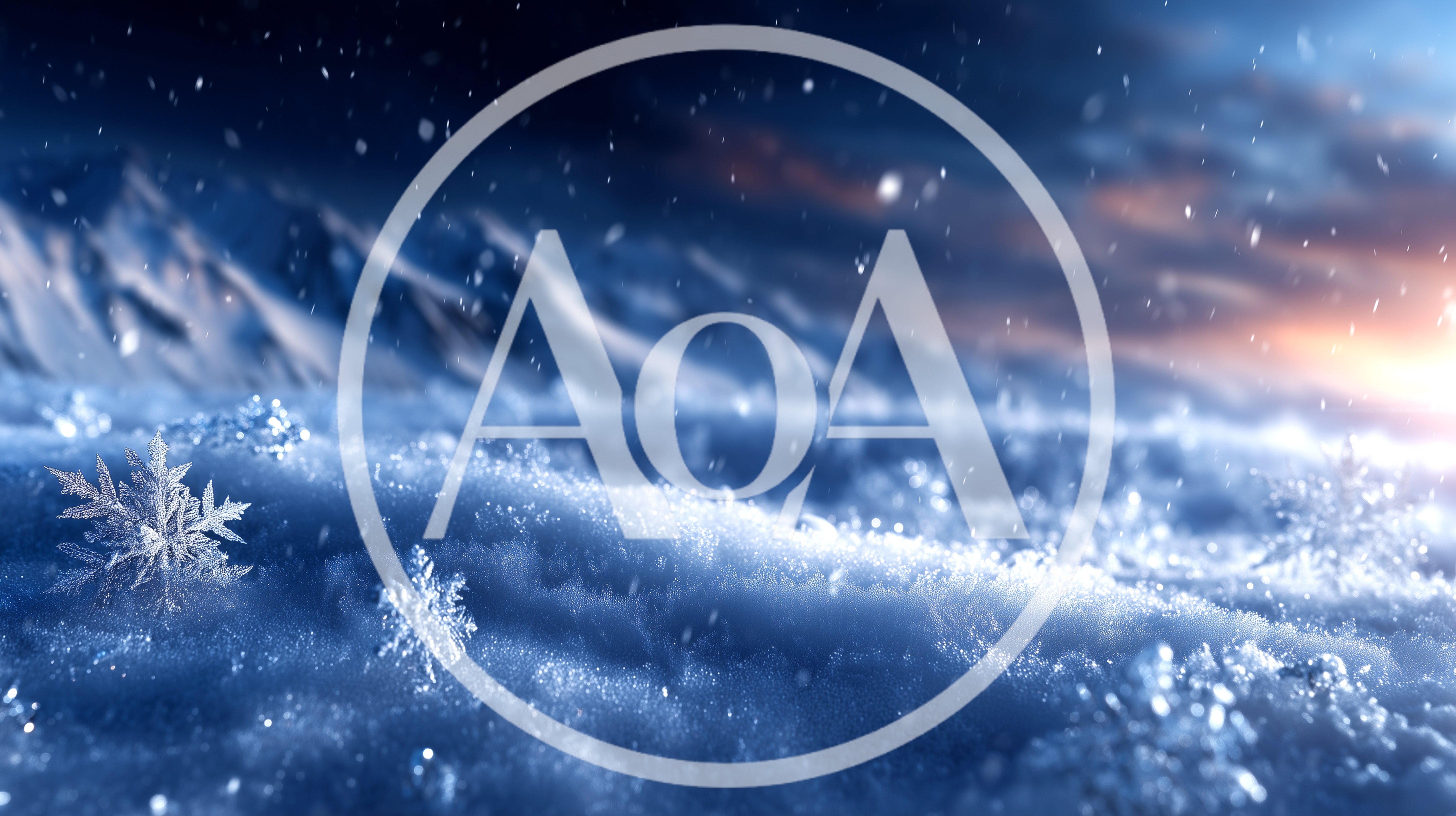 Macro Snowflakes Falling On A Snowy Mountain Landscape
