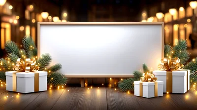 Christmas Gift Boxes With Blank Signboard