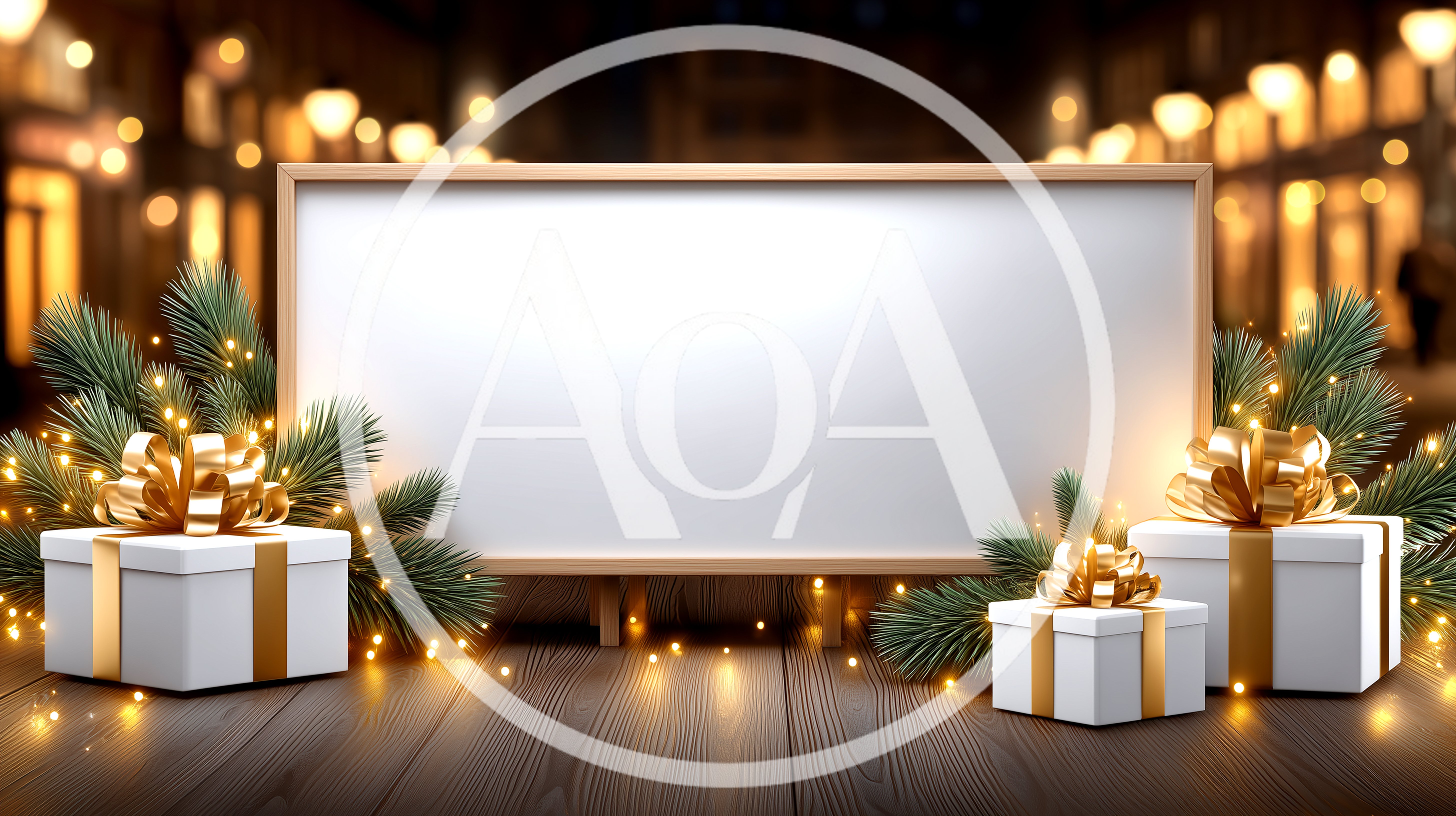Christmas Gift Boxes With Blank Signboard