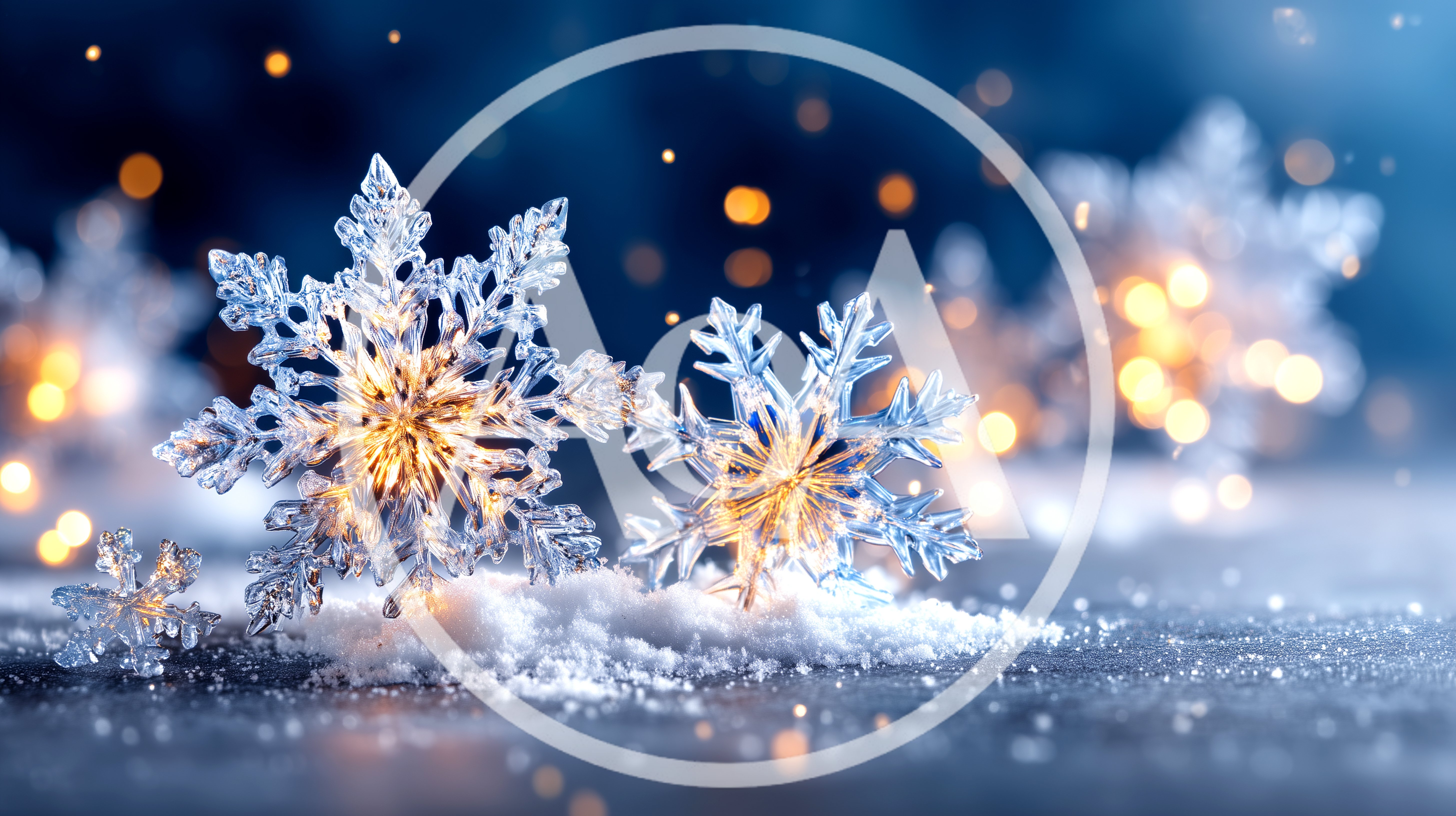 Glowing Crystal Snowflakes On Snowy Surface