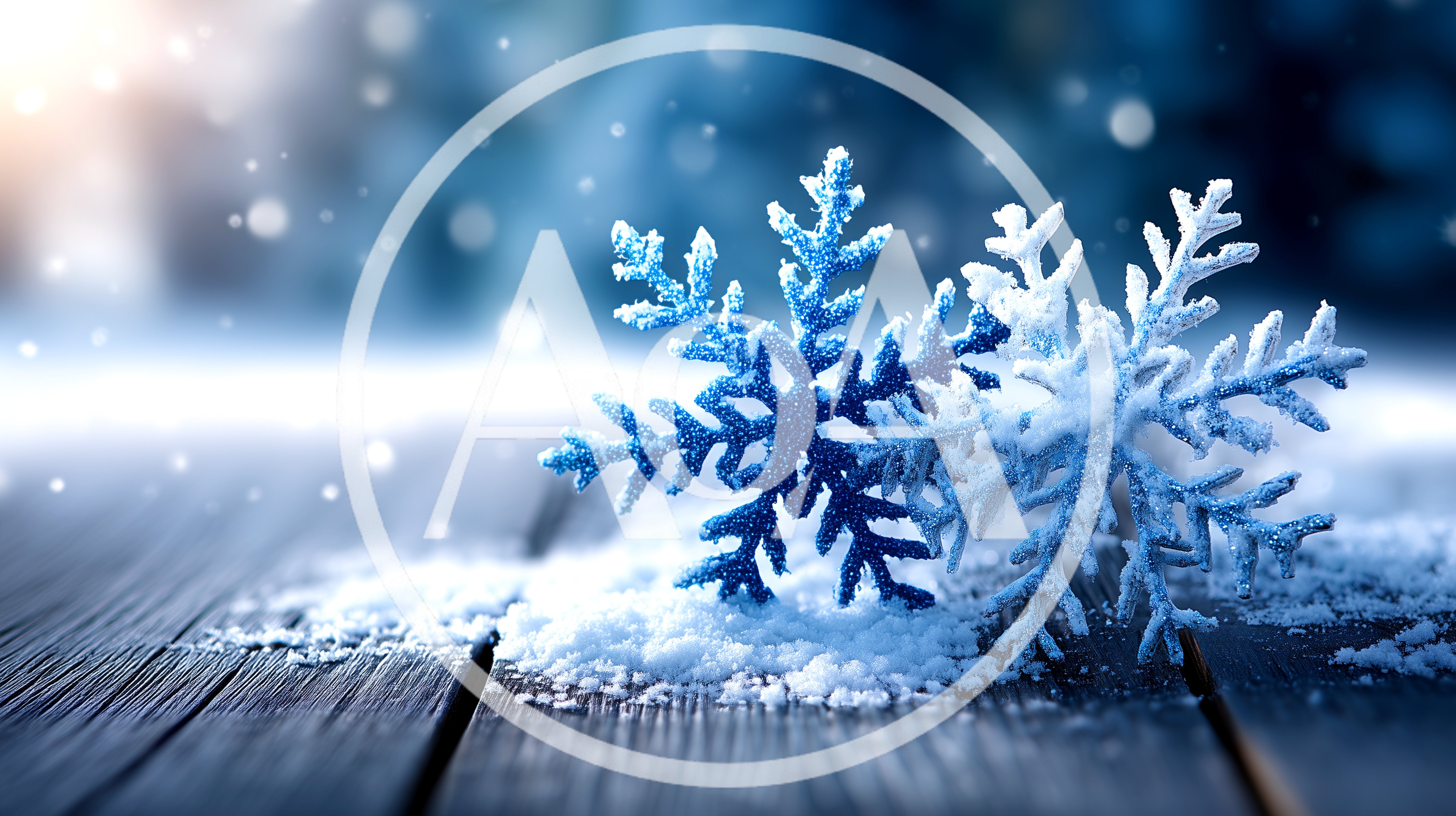Two Decorative Snowflakes Resting On A Wooden Surface