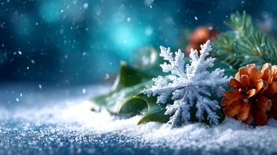 Snowflake Ornament With Pine Cone And Holly Leaves
