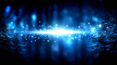 Abstract Blue Forest With Glowing Magical Light Particles