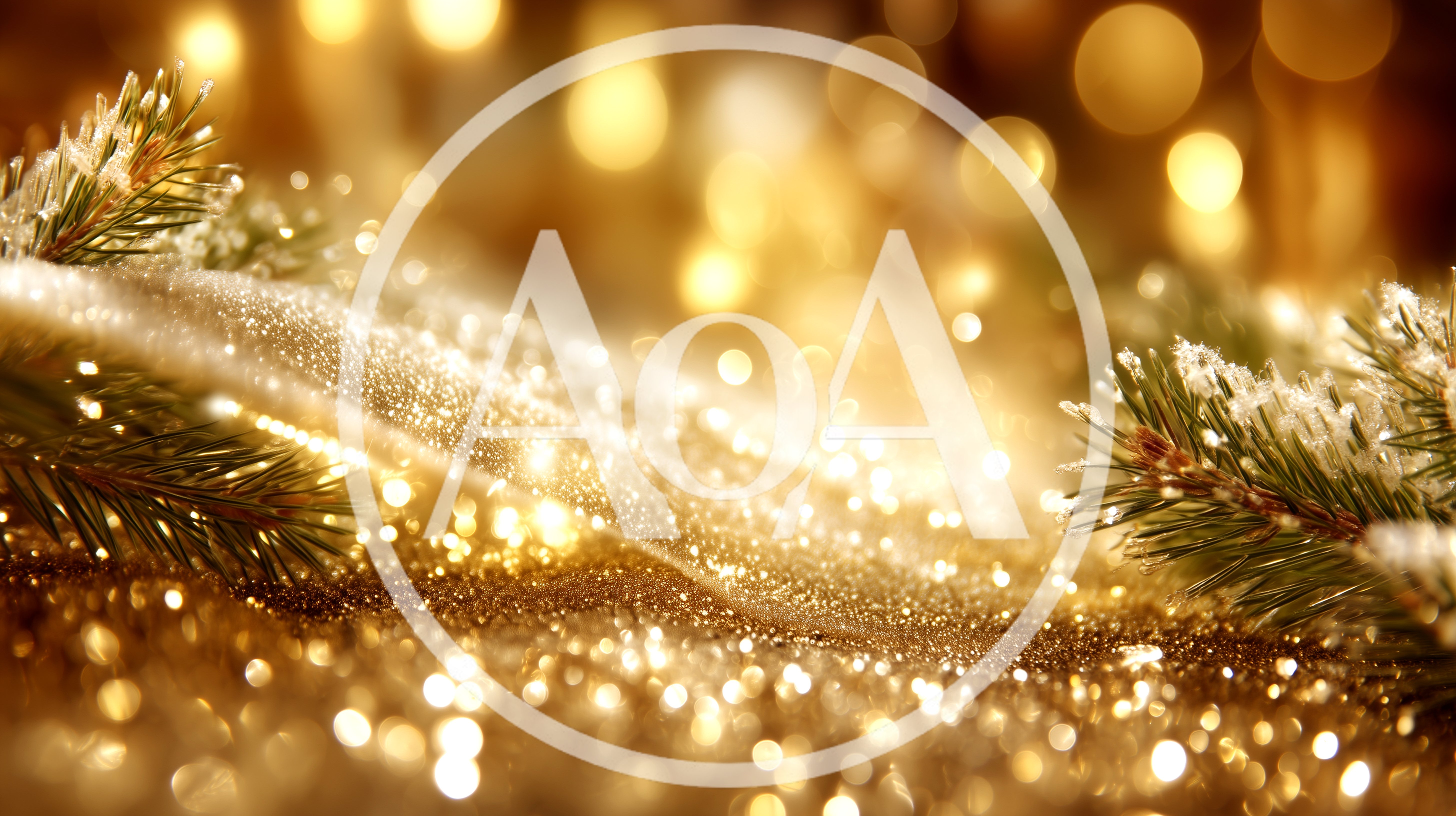 Golden Christmas Background With Pine Branches And Glitter