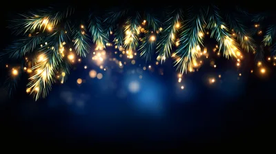 Christmas Pine Branches With Glowing Fairy Lights