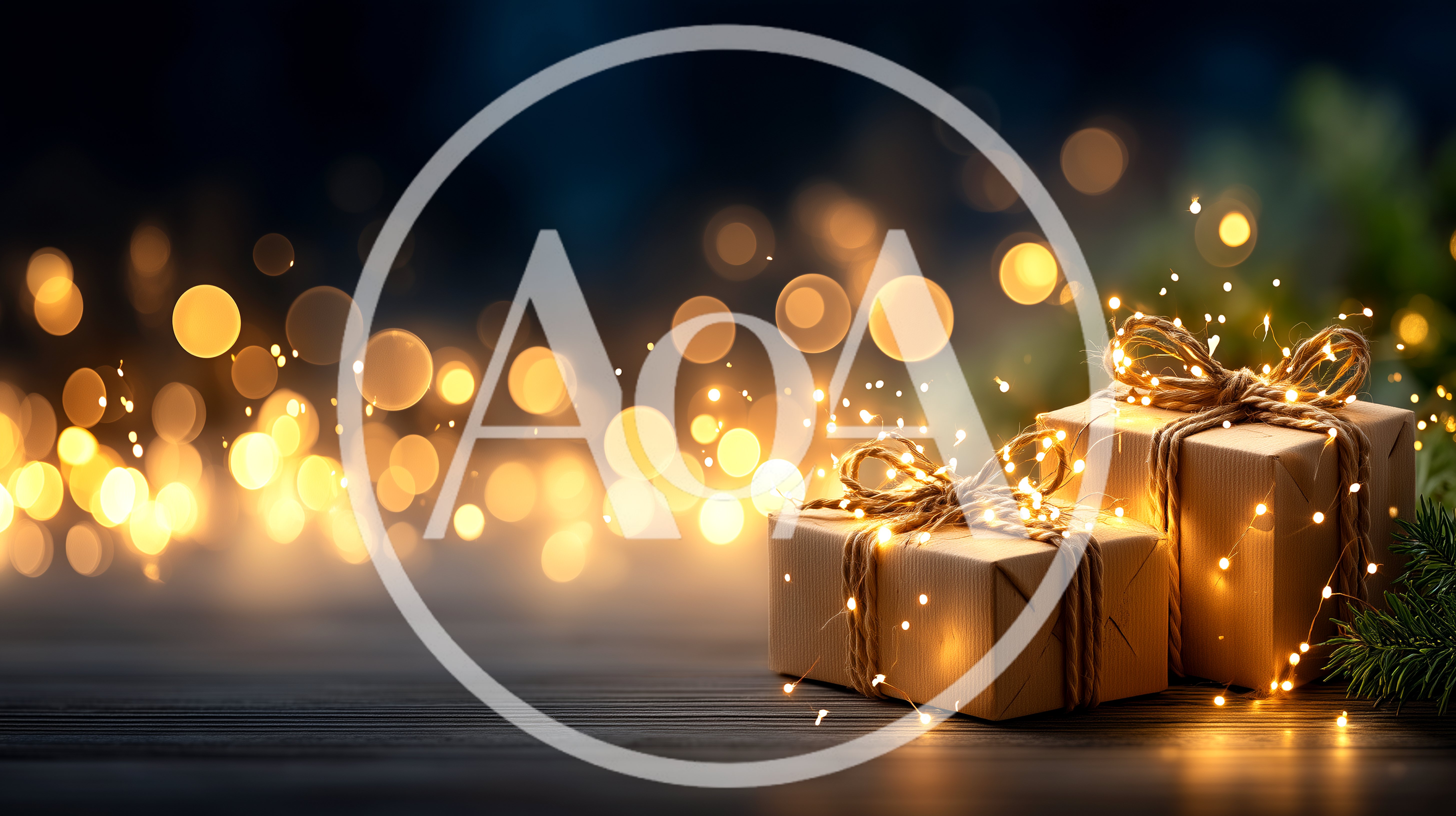 Two Wrapped Christmas Gifts With Fairy Lights