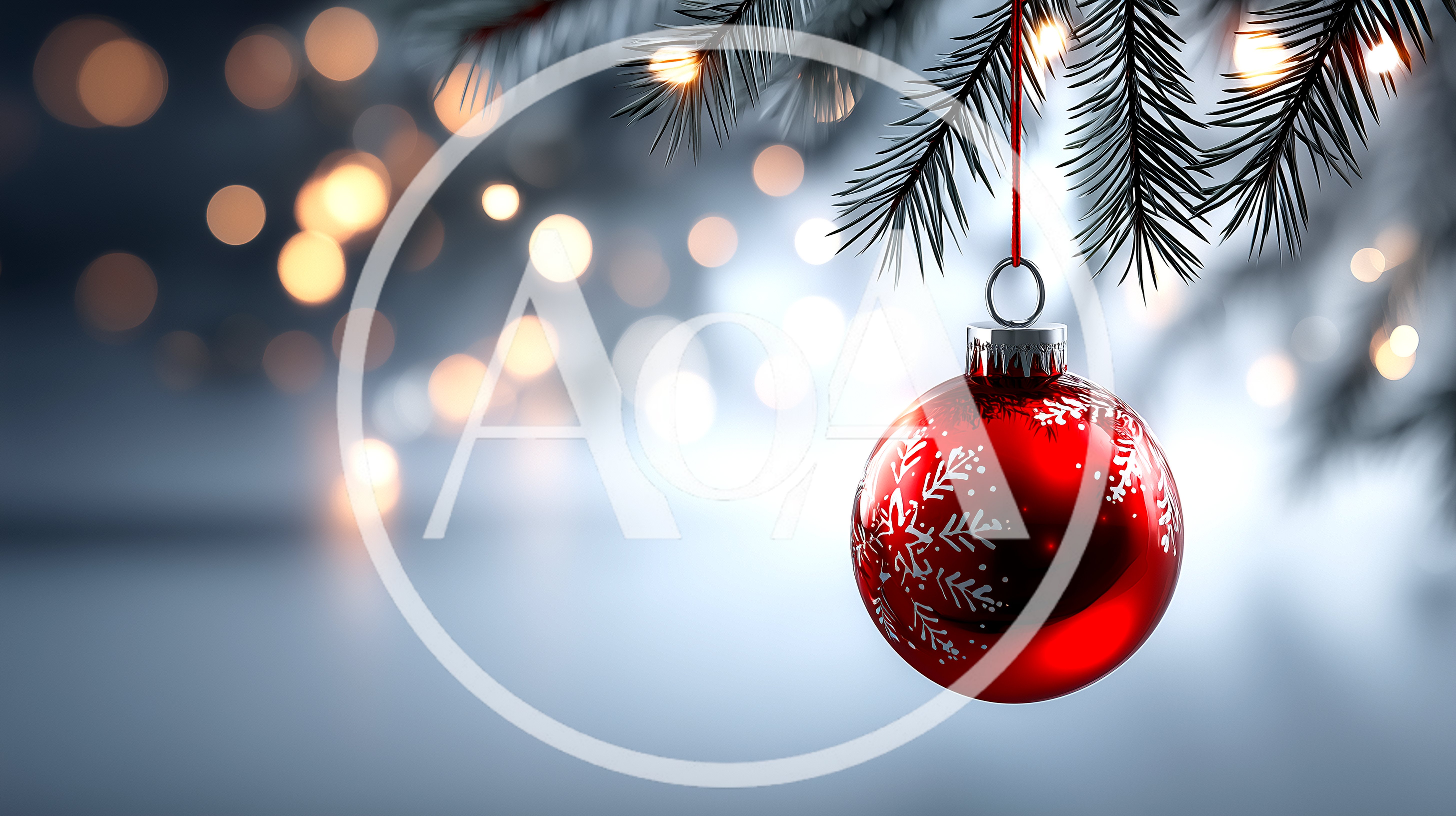 Red Christmas Ornament Hanging From Pine Branch