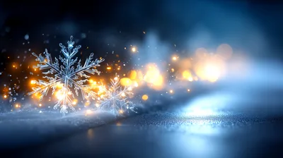 Crystal Snowflakes With Glowing Bokeh Lights