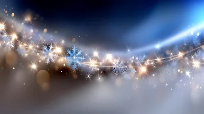 Abstract Christmas Background With Glowing Snowflakes And Light Trails