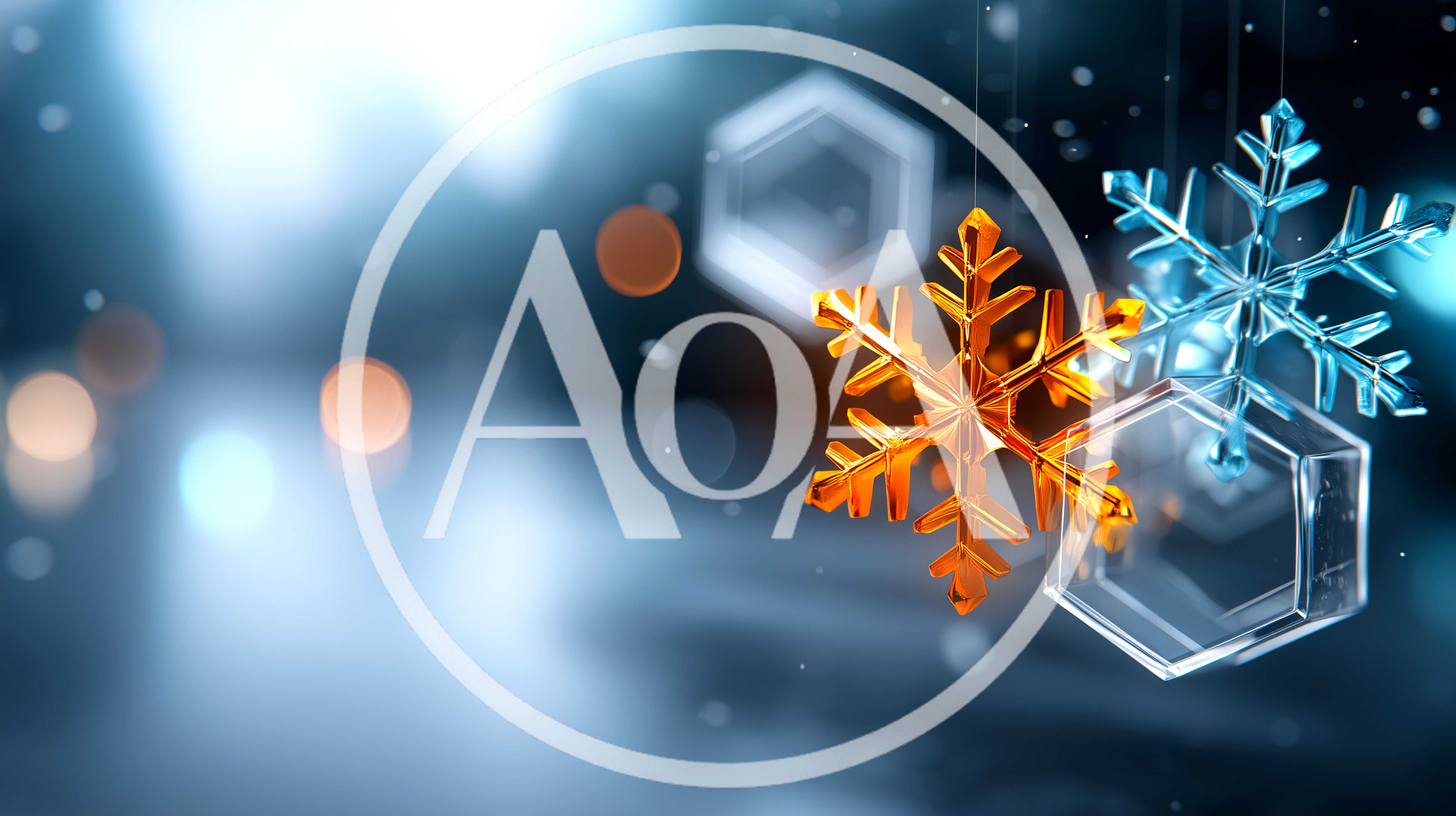 3D Glass Snowflakes Floating In Winter Atmosphere