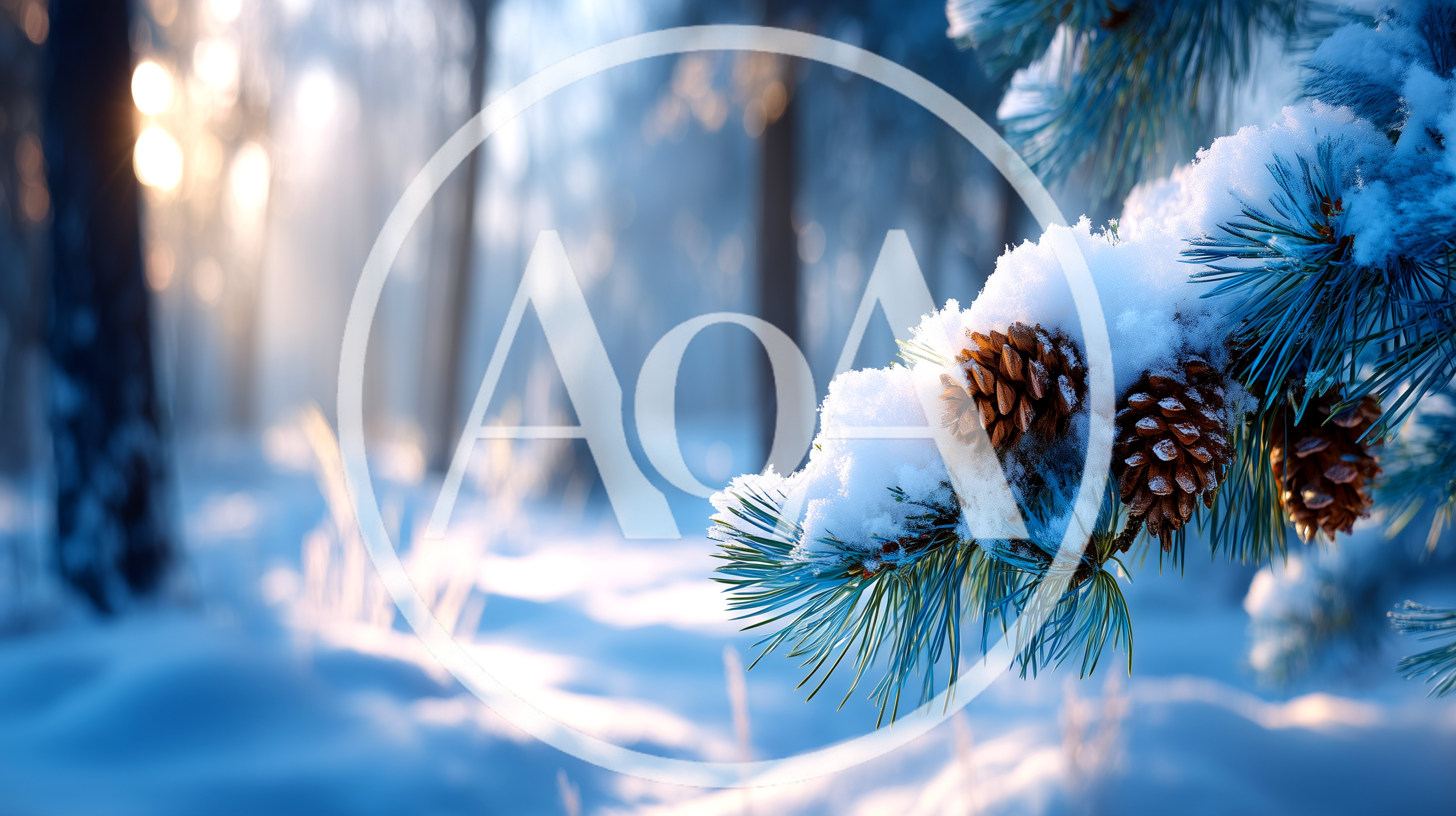 Snow Covered Pine Cones On A Winter Forest Branch
