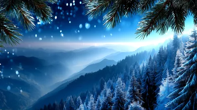 Winter Mountain Landscape With Snow Covered Pine Trees
