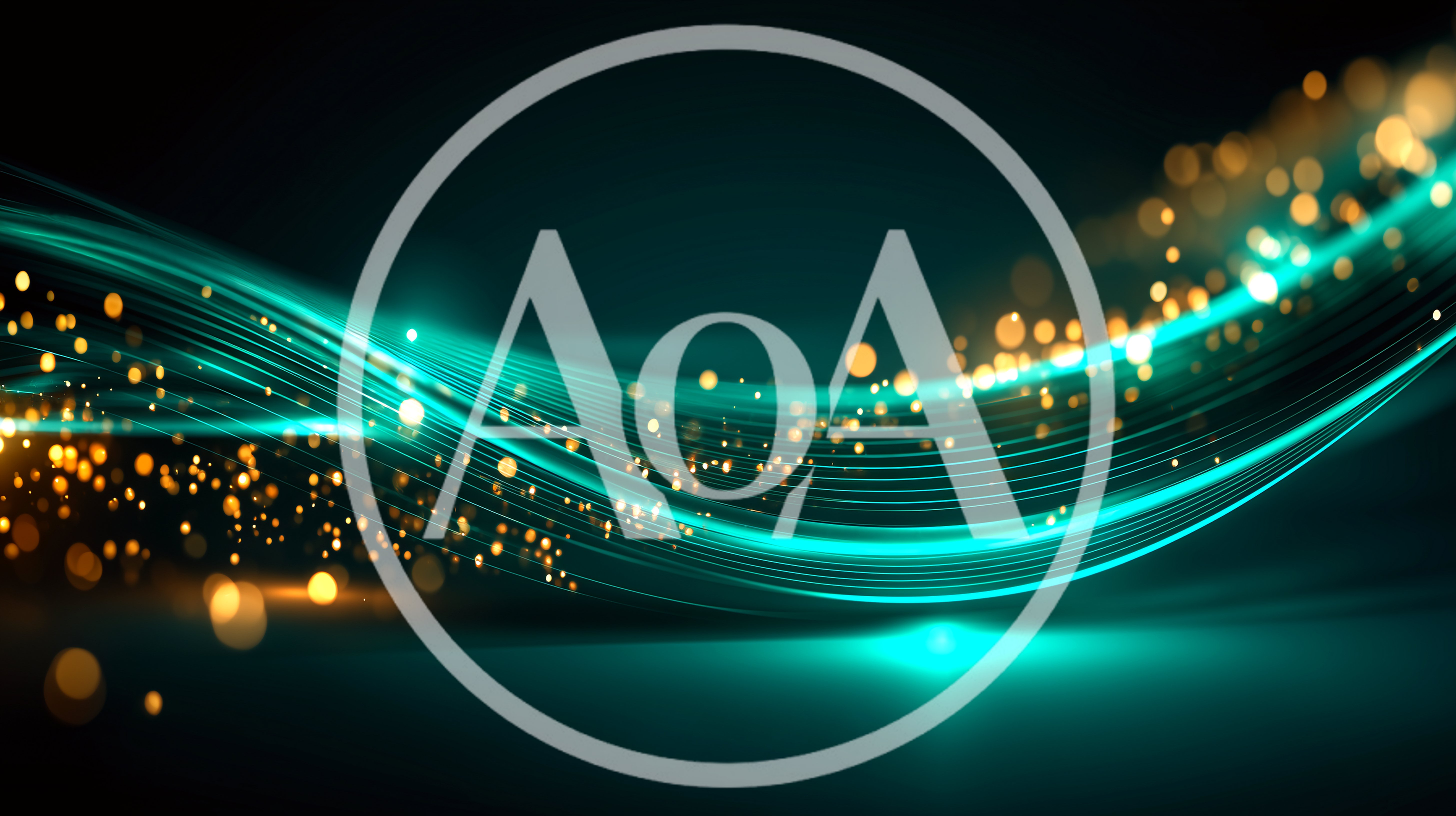 Abstract Teal Light Waves With Golden Particles