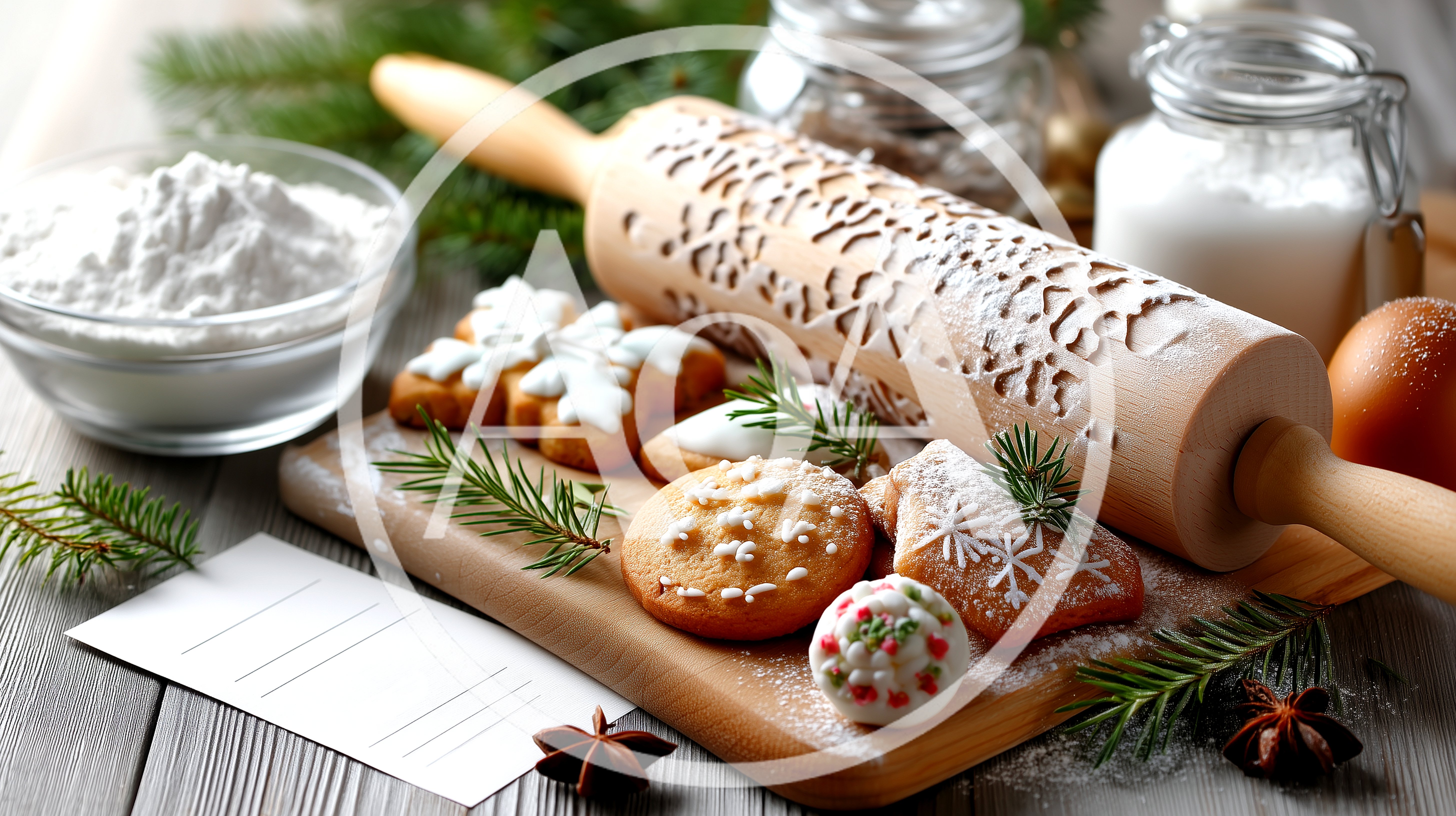 Christmas Baking Preparation With Embossed Rolling Pin