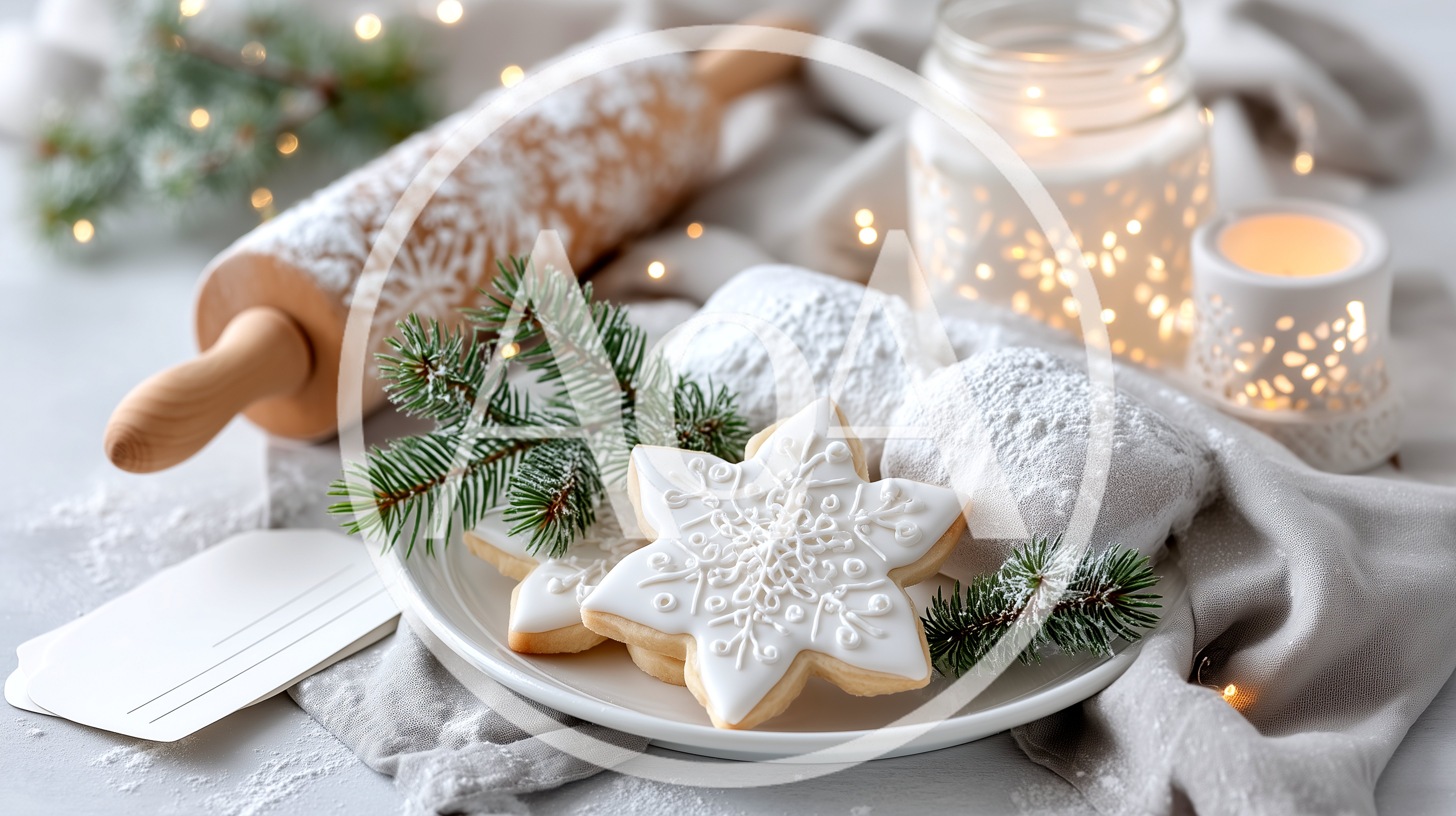 Christmas Snowflake Cookies With Rolling Pin And Decorations