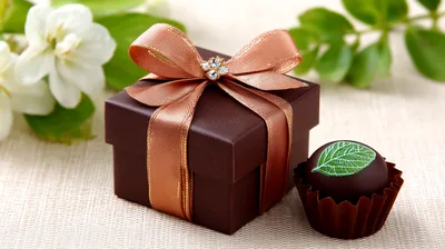 Chocolate Gift Box With Ribbon And Truffle