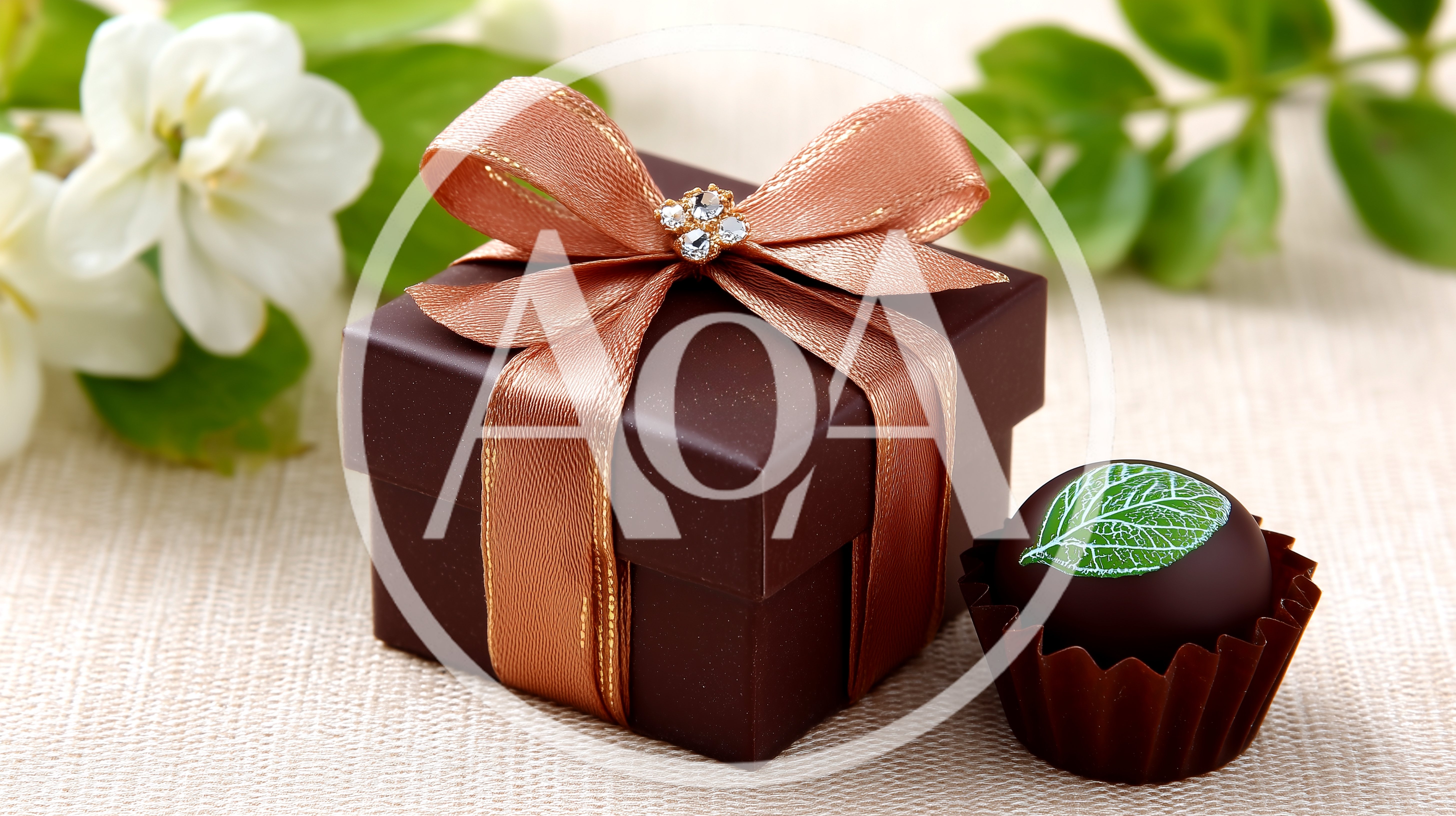 Chocolate Gift Box With Ribbon And Truffle