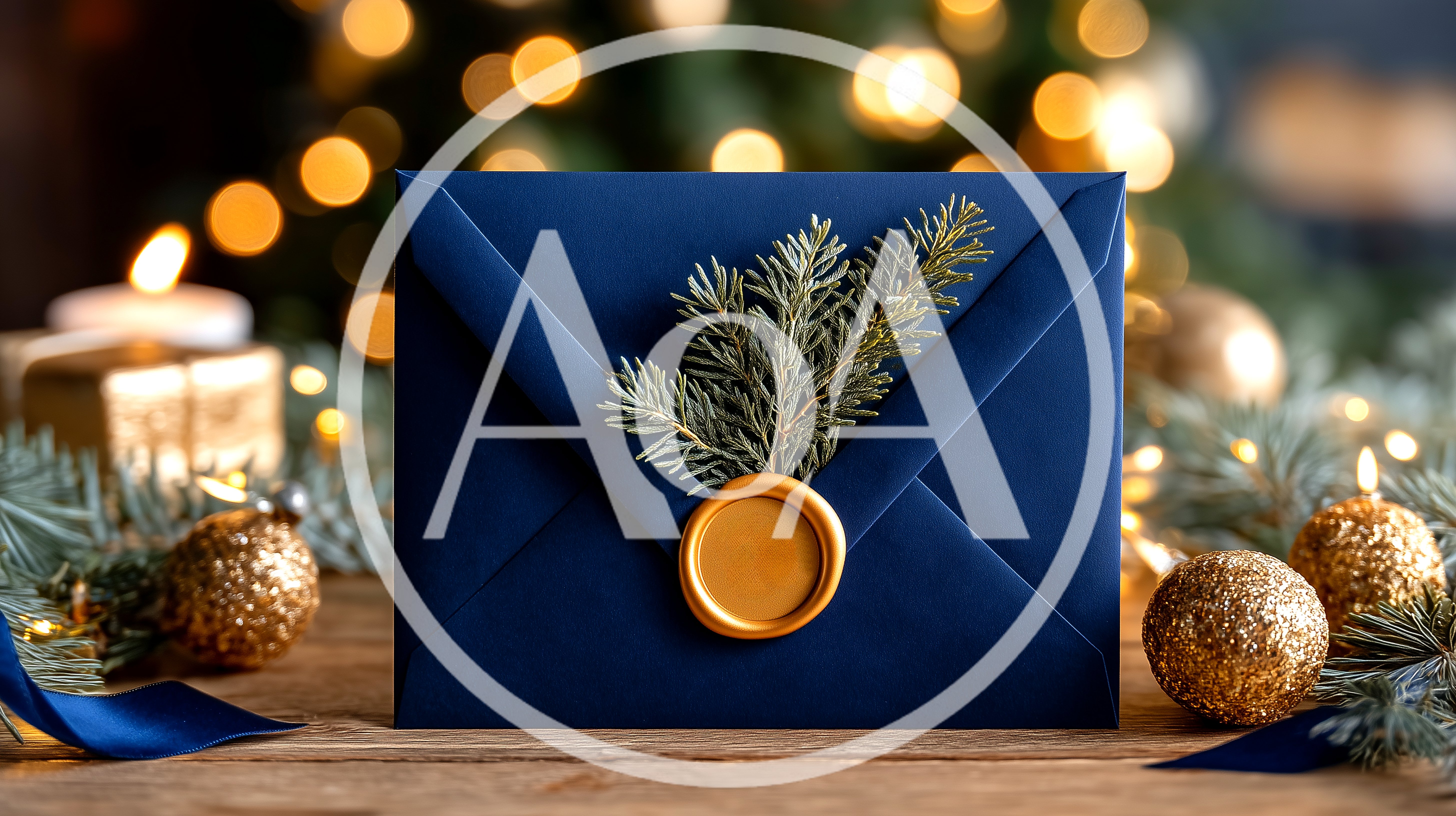 Blue Envelope With Wax Seal And Pine Sprig