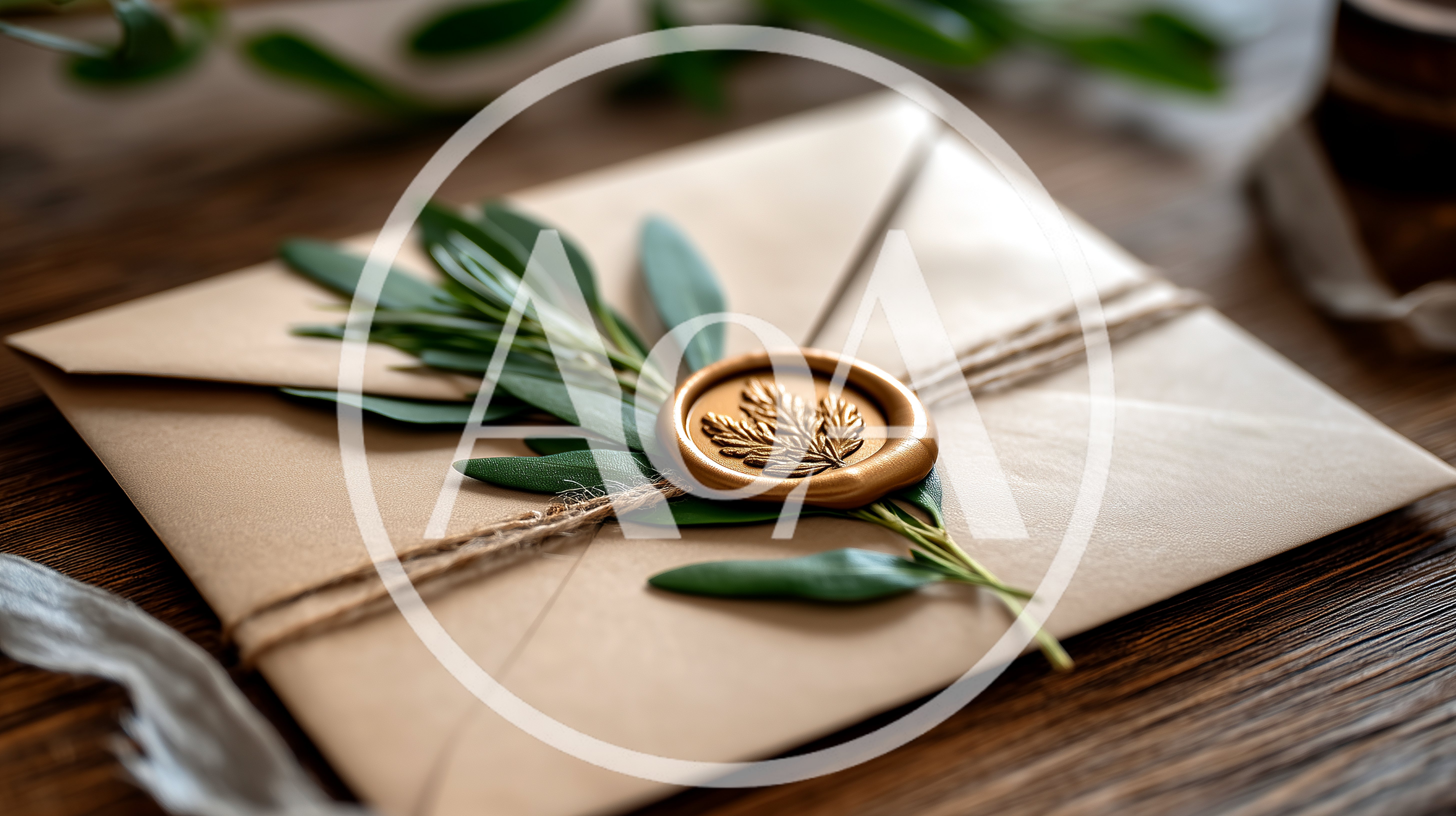 Elegant Envelope With Wax Seal And Olive Branch