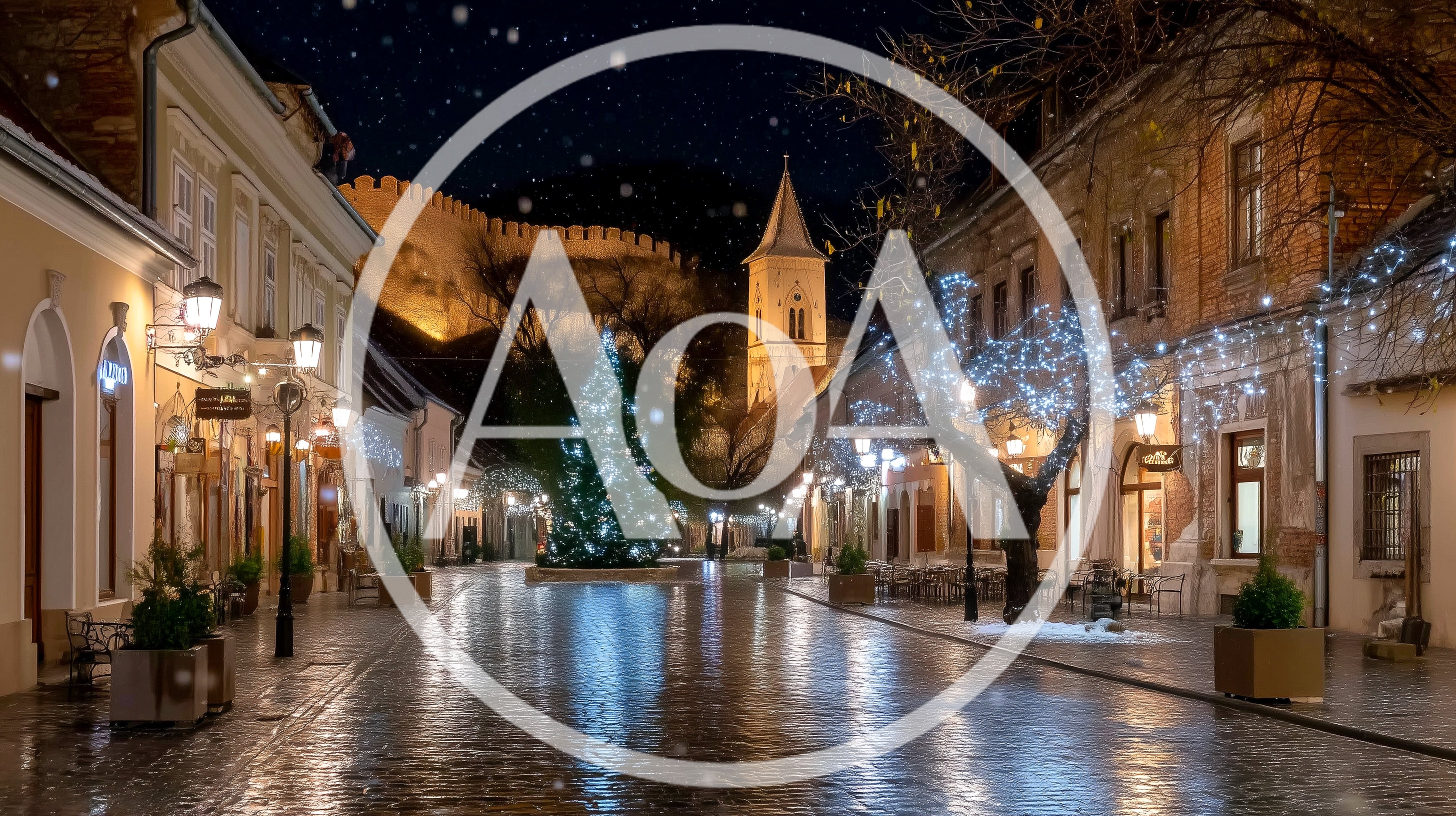 Festive Christmas Tree In A Historic European Town Square