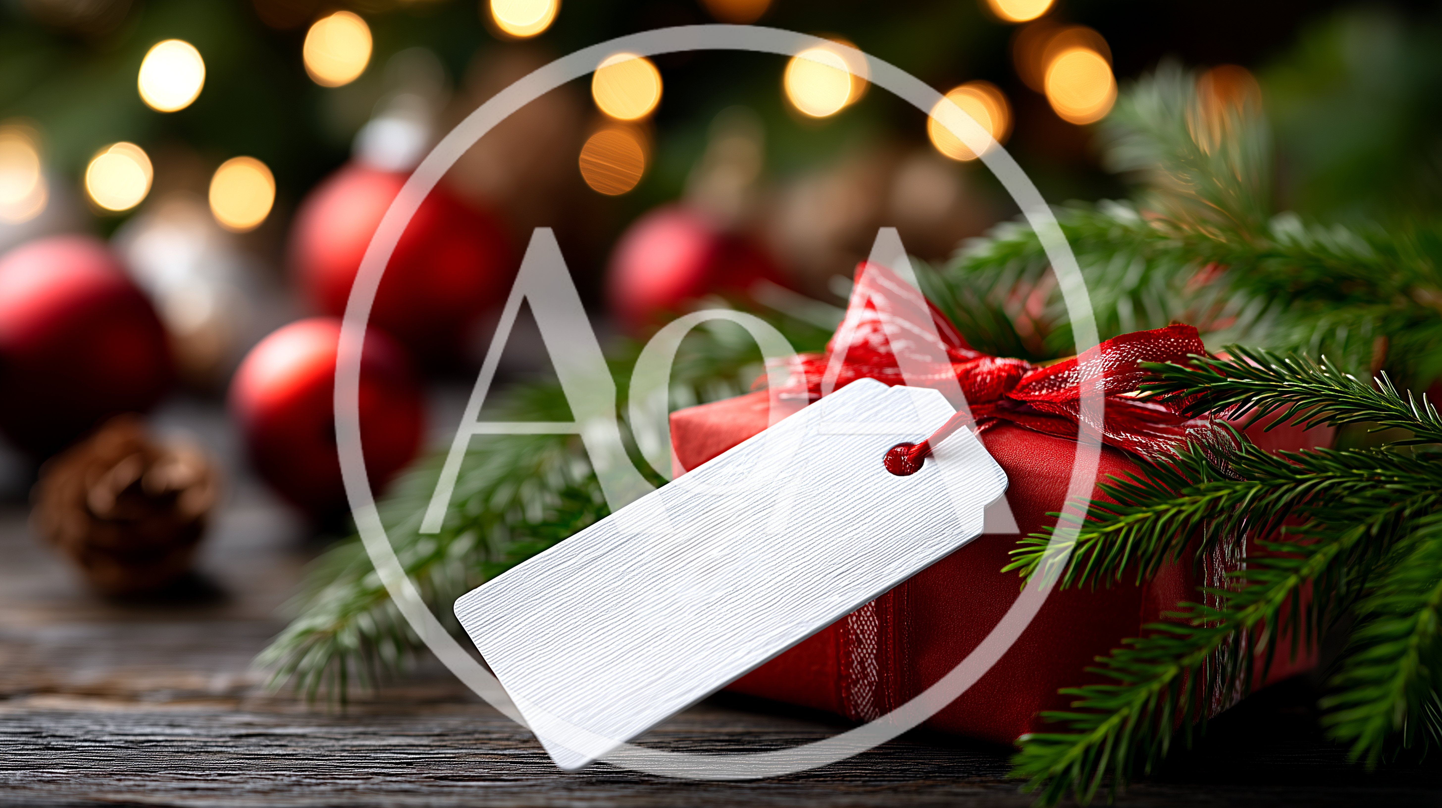 Red Christmas Gift Box With Blank Tag
