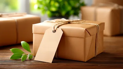 Brown Paper Gift Box With Blank Tag