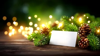 Blank Christmas Place Card With Pine Branches And Lights