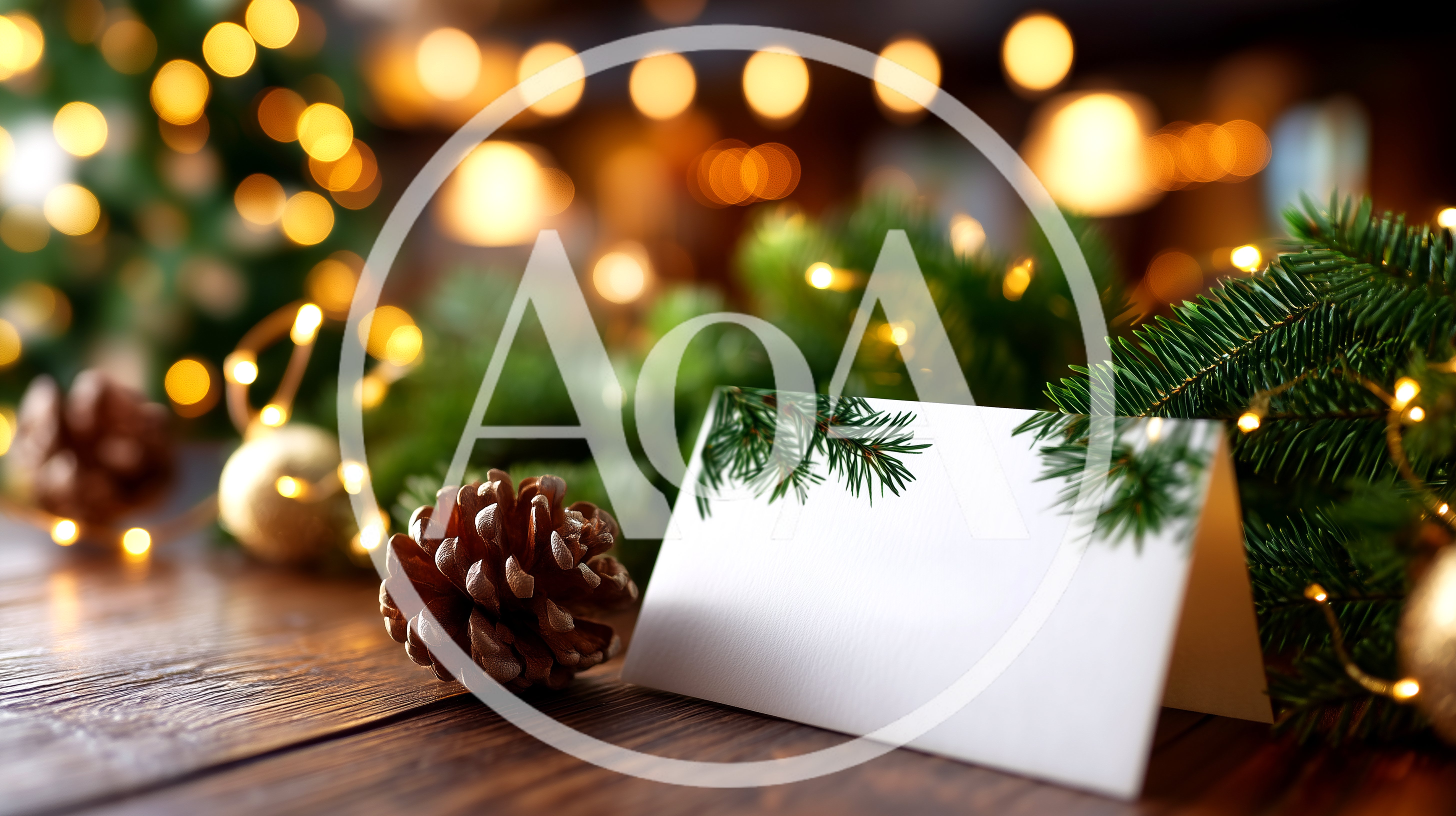 Blank Christmas Place Card On Wooden Table