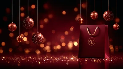 Luxury Red Shopping Bag With Christmas Ornaments