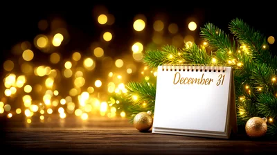 December 31 Calendar Page With Christmas Decorations