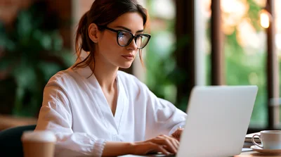 Young Woman Working On Laptop In Modern Office