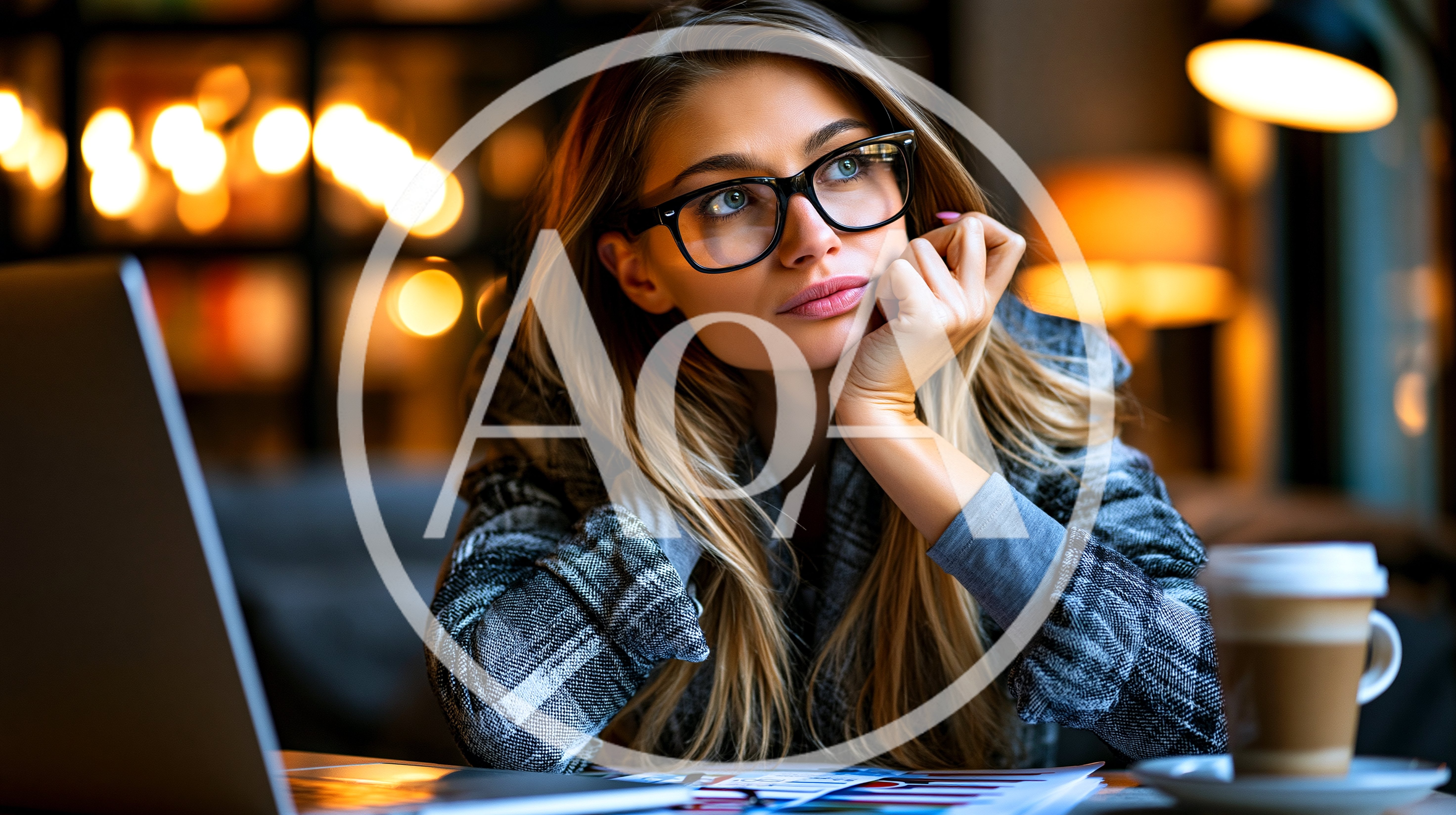Young Woman Thinking While Working On Laptop In Cafe