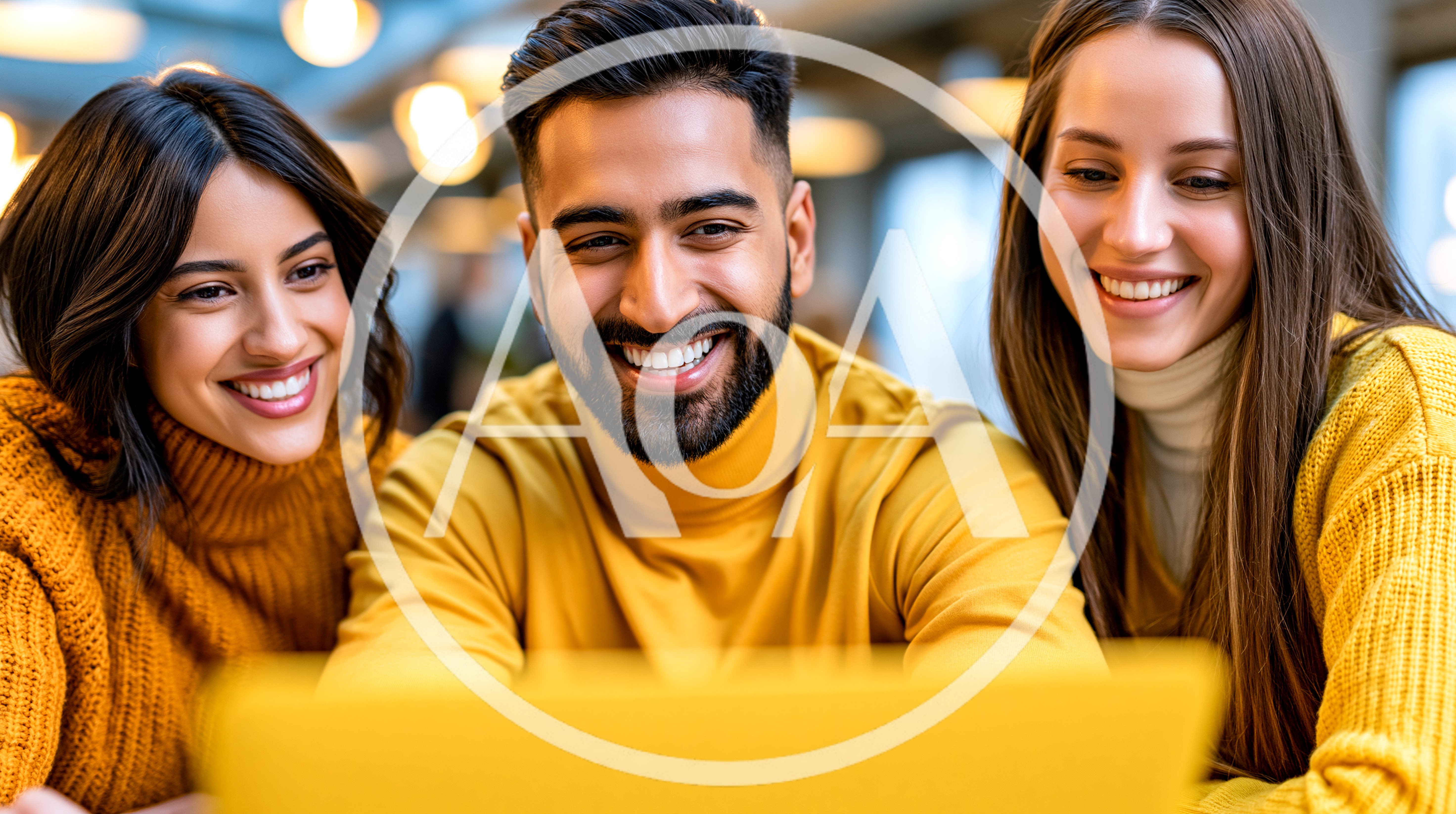 Three Diverse Friends Smiling While Using A Laptop