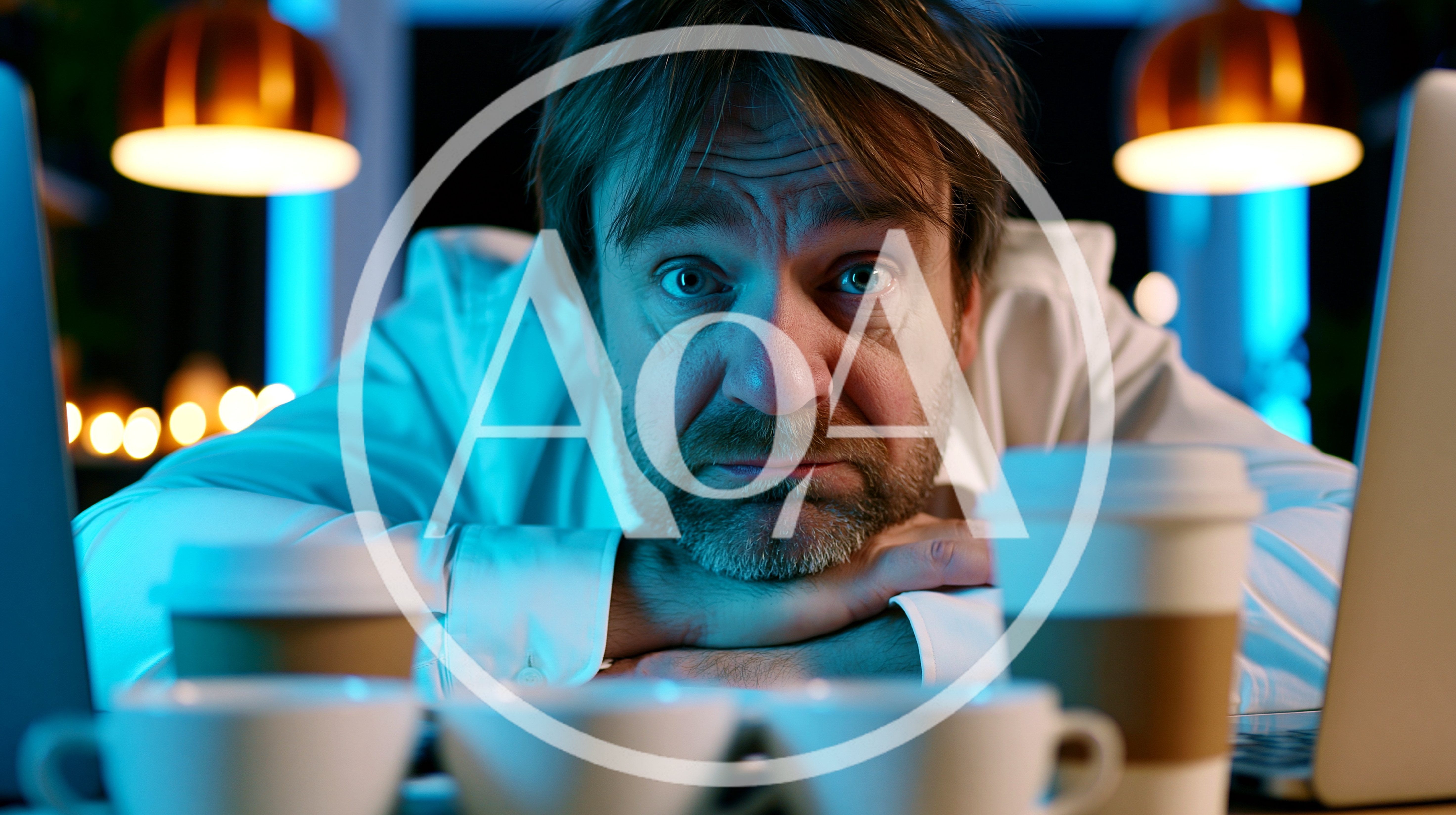 Exhausted Businessman Working Late at Night