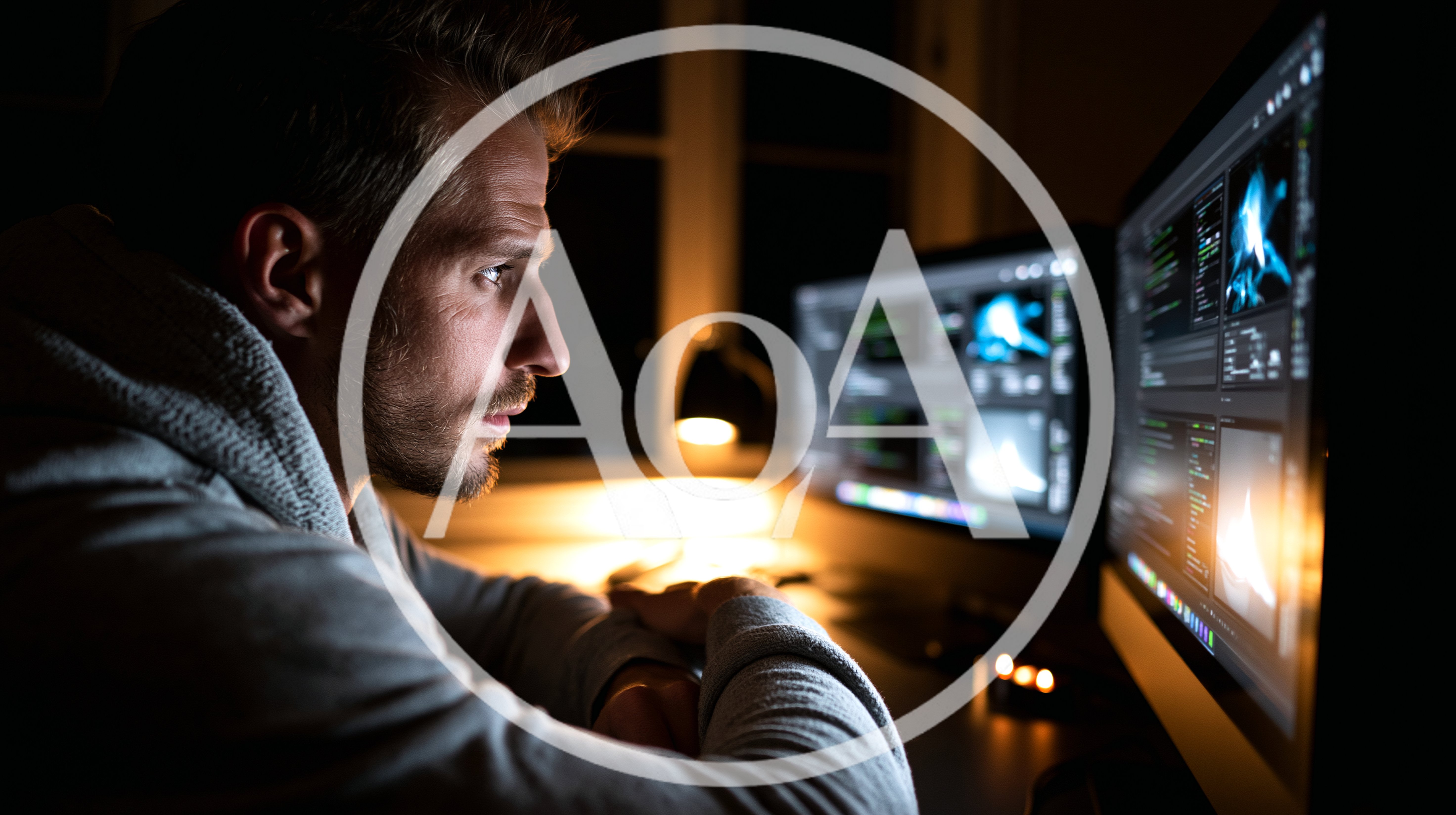 Focused Software Developer Working Late At Night