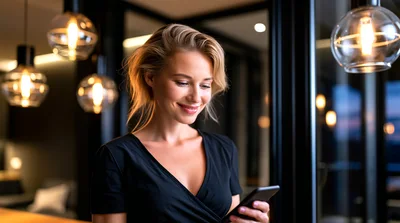 Young Woman Using Smartphone In Modern Apartment