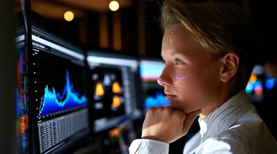 Young Financial Analyst Monitoring Stock Market Data