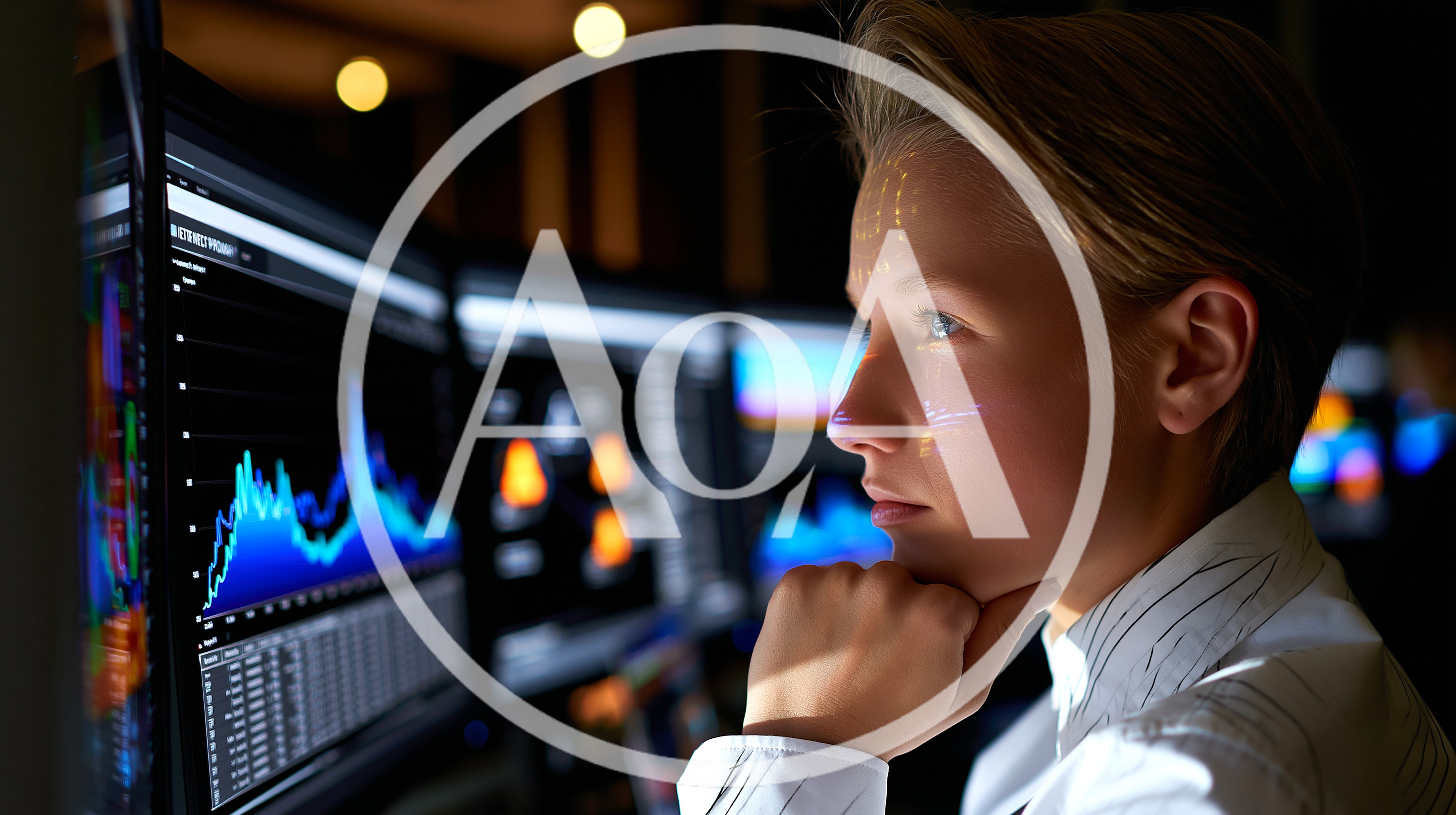 Young Financial Analyst Monitoring Stock Market Data