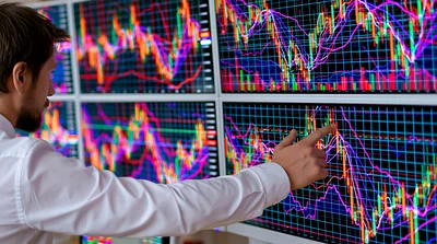 Financial Analyst Monitoring Stock Market Data On Multiple Screens