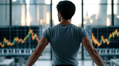 Man Standing Before Financial Trading Monitors