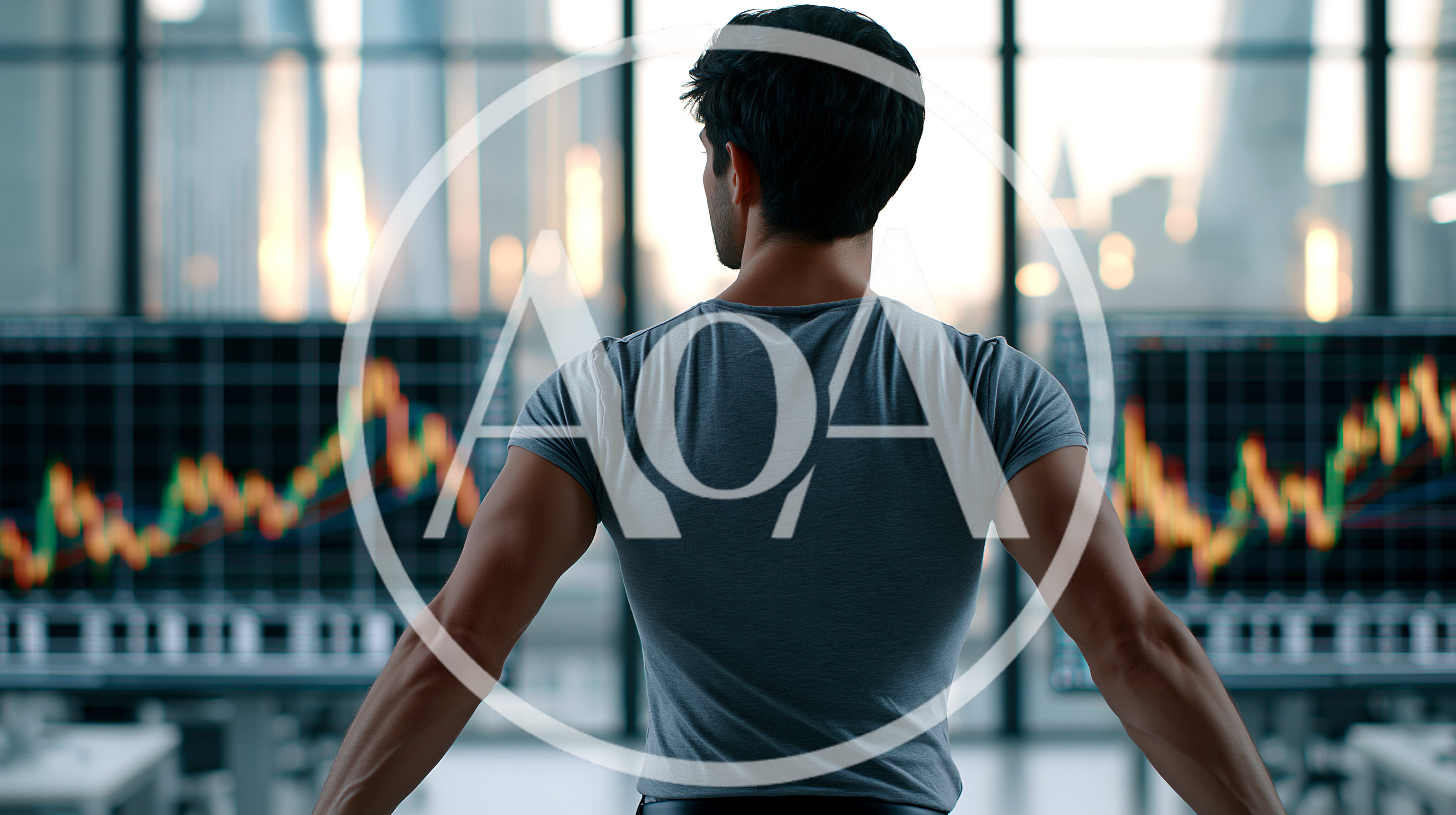 Man Standing Before Financial Trading Monitors