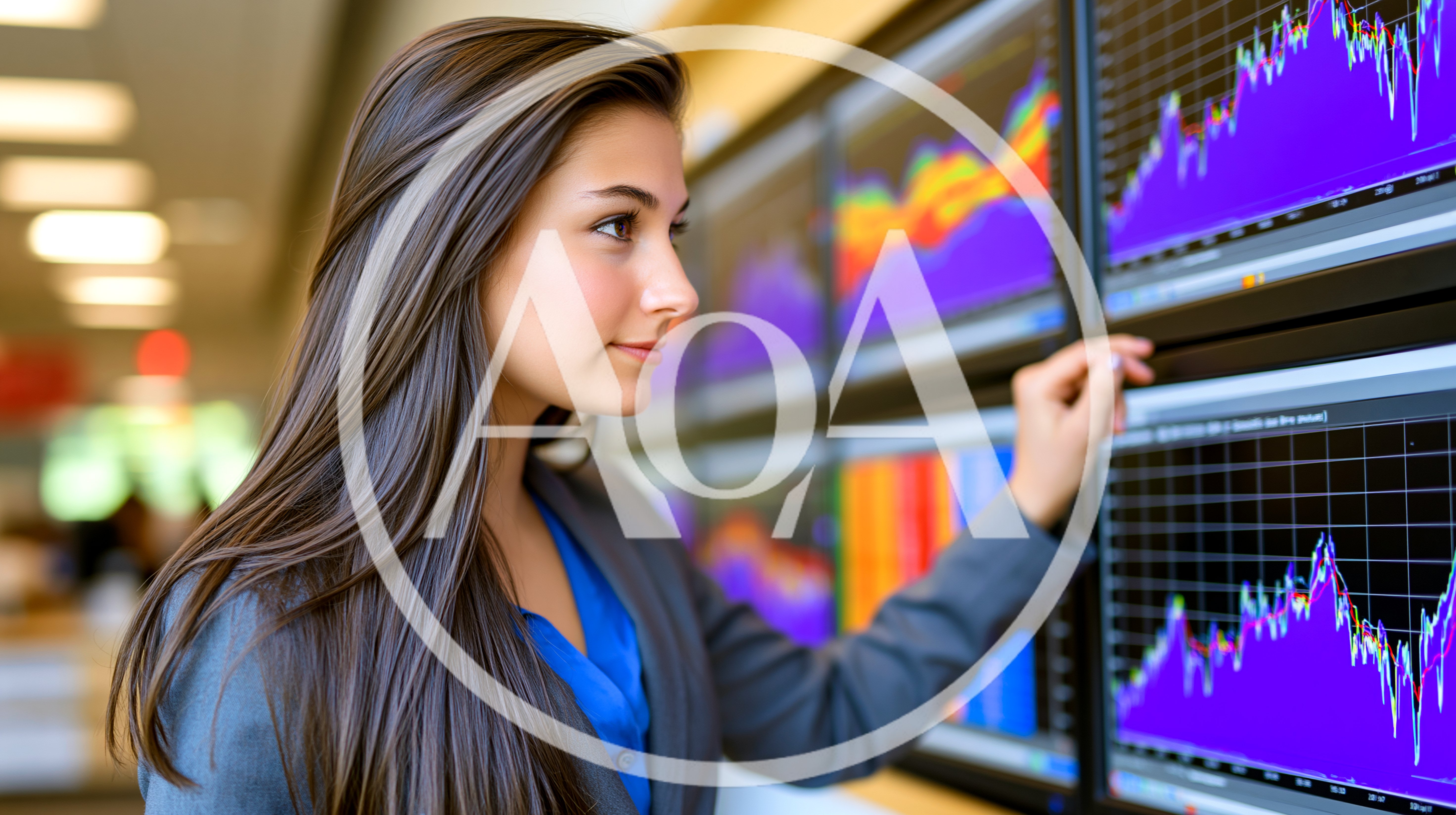 Professional Financial Analyst Examining Stock Market Data Screens