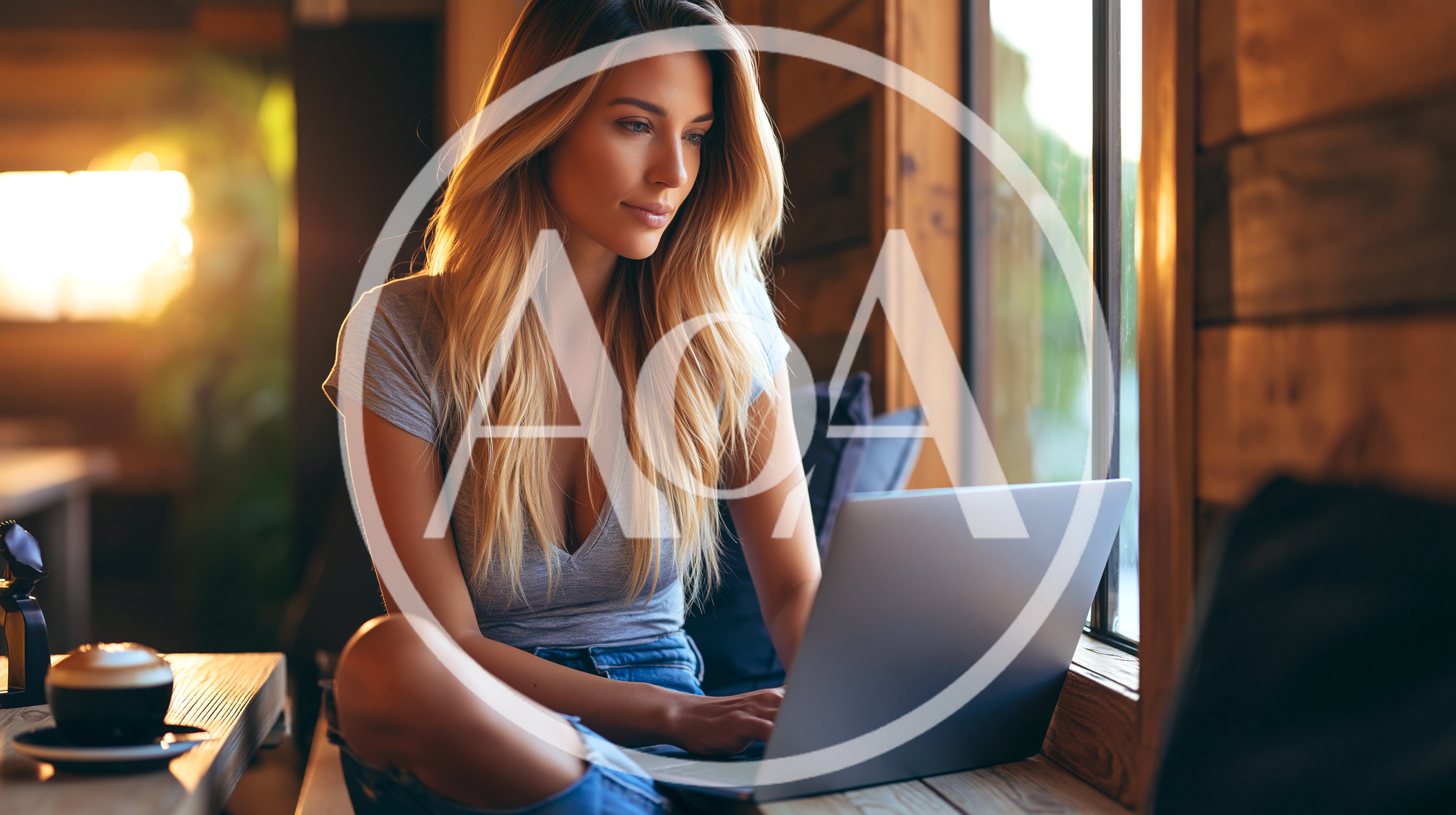 Young Woman Working on Laptop in Cozy Cafe