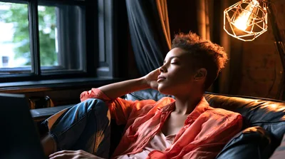 Young Woman Relaxing on Sofa with Laptop