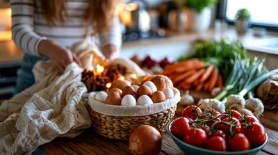 Woman Preparing Fresh Organic Vegetables In Kitchen