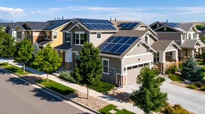 Suburban Residential Neighborhood With Solar Panel Roofs