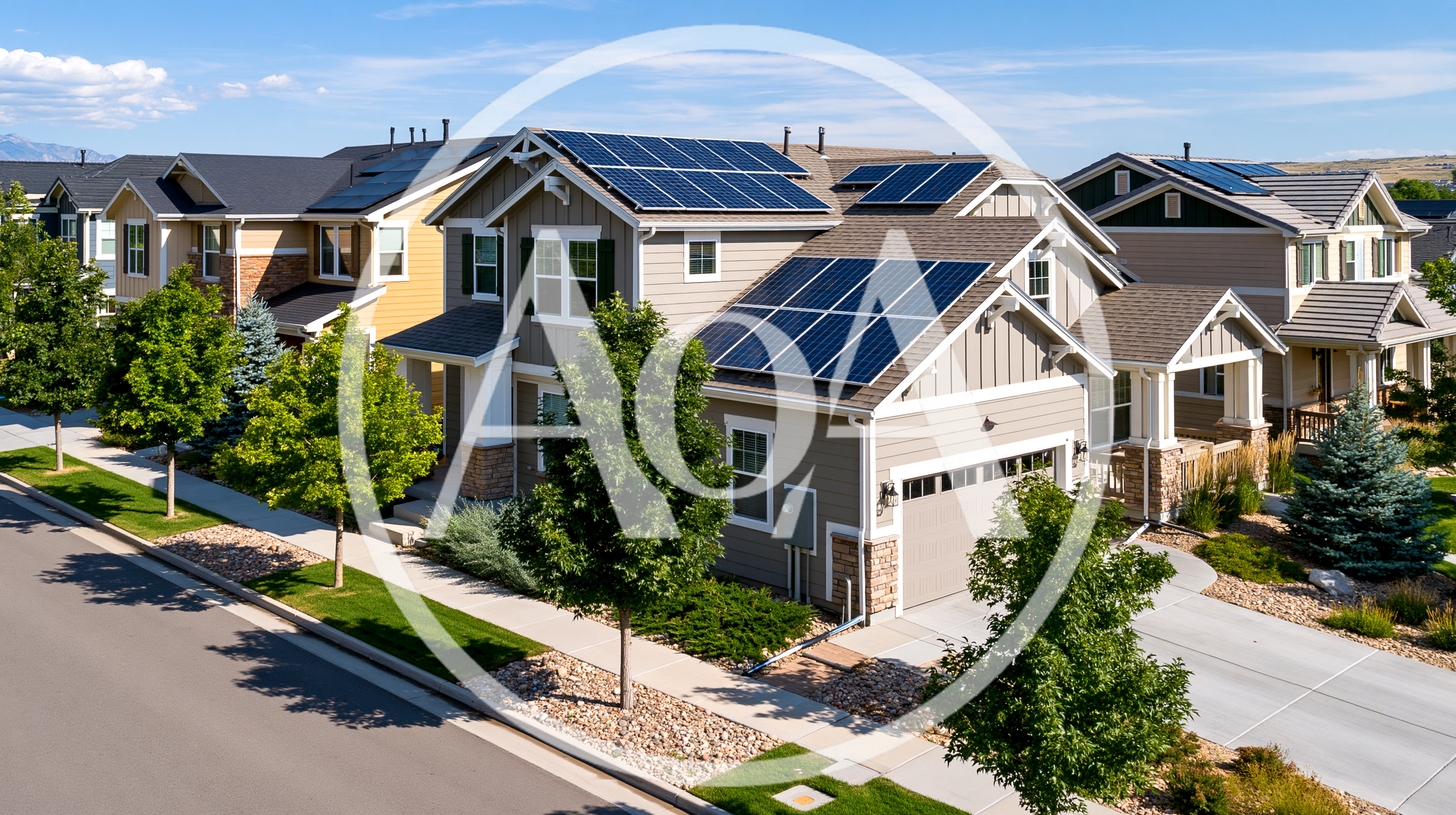 Suburban Residential Neighborhood With Solar Panel Roofs