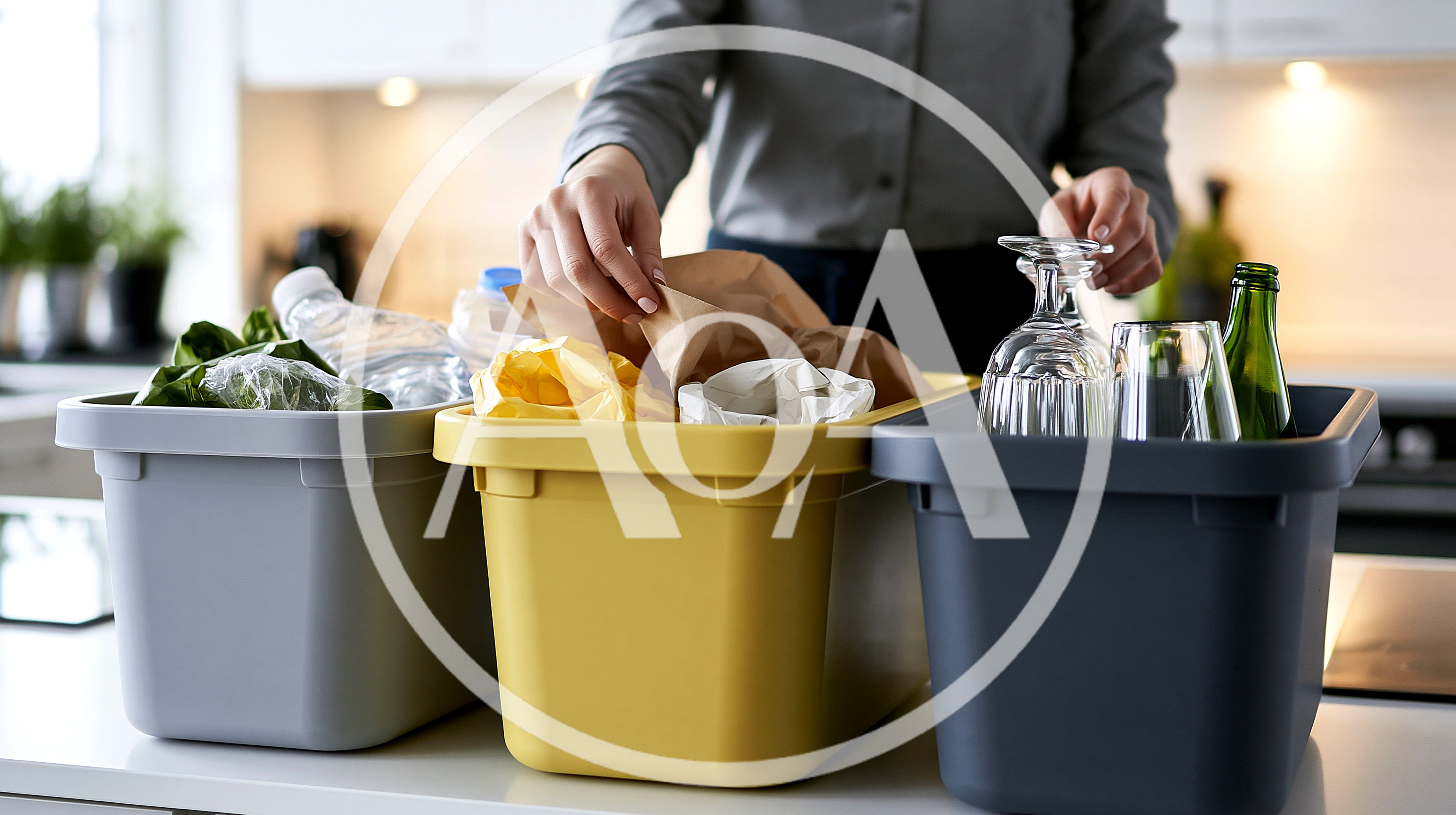 Person Sorting Household Waste Into Recycling Bins