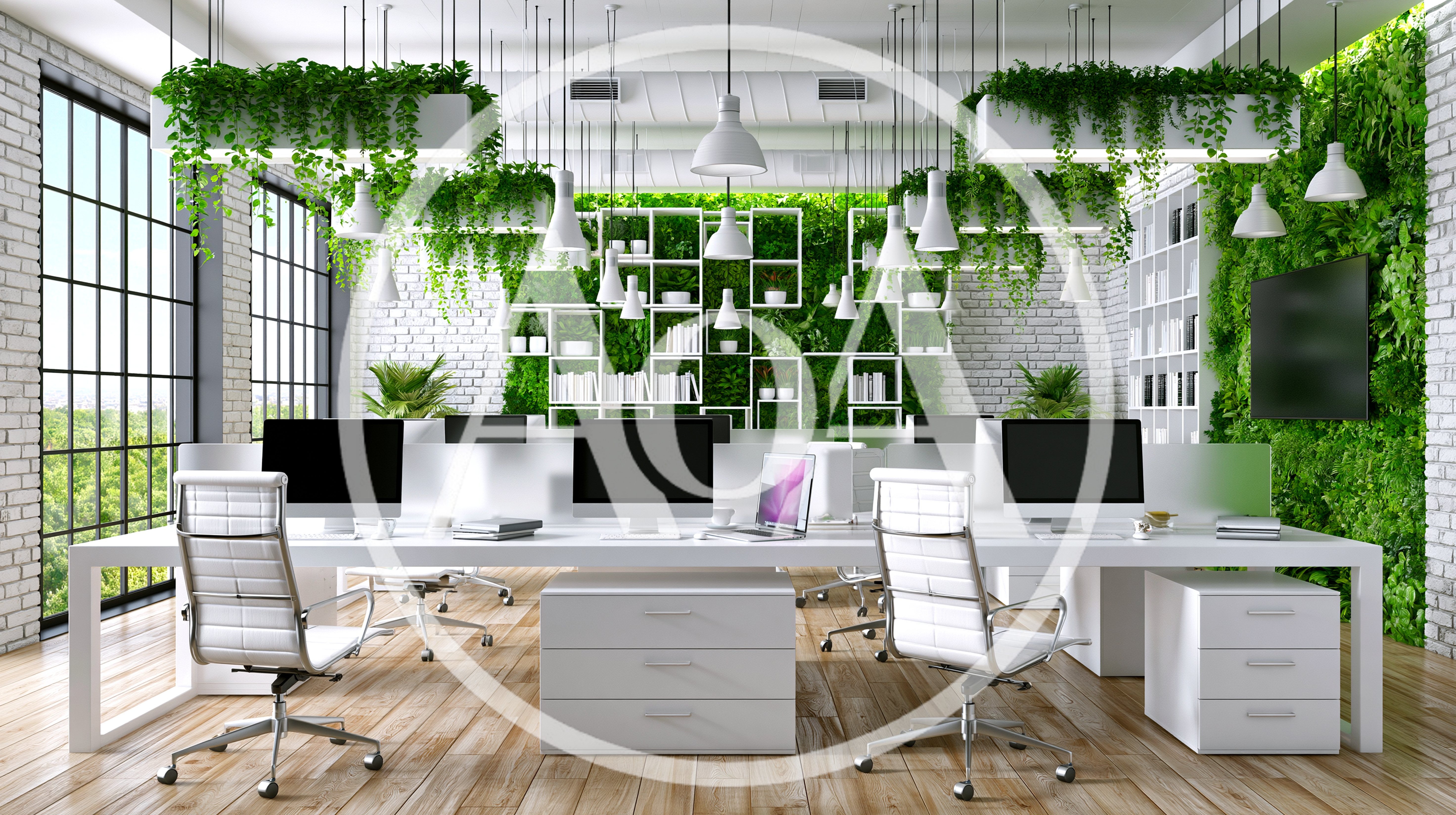 Modern Office Interior With Green Living Walls
